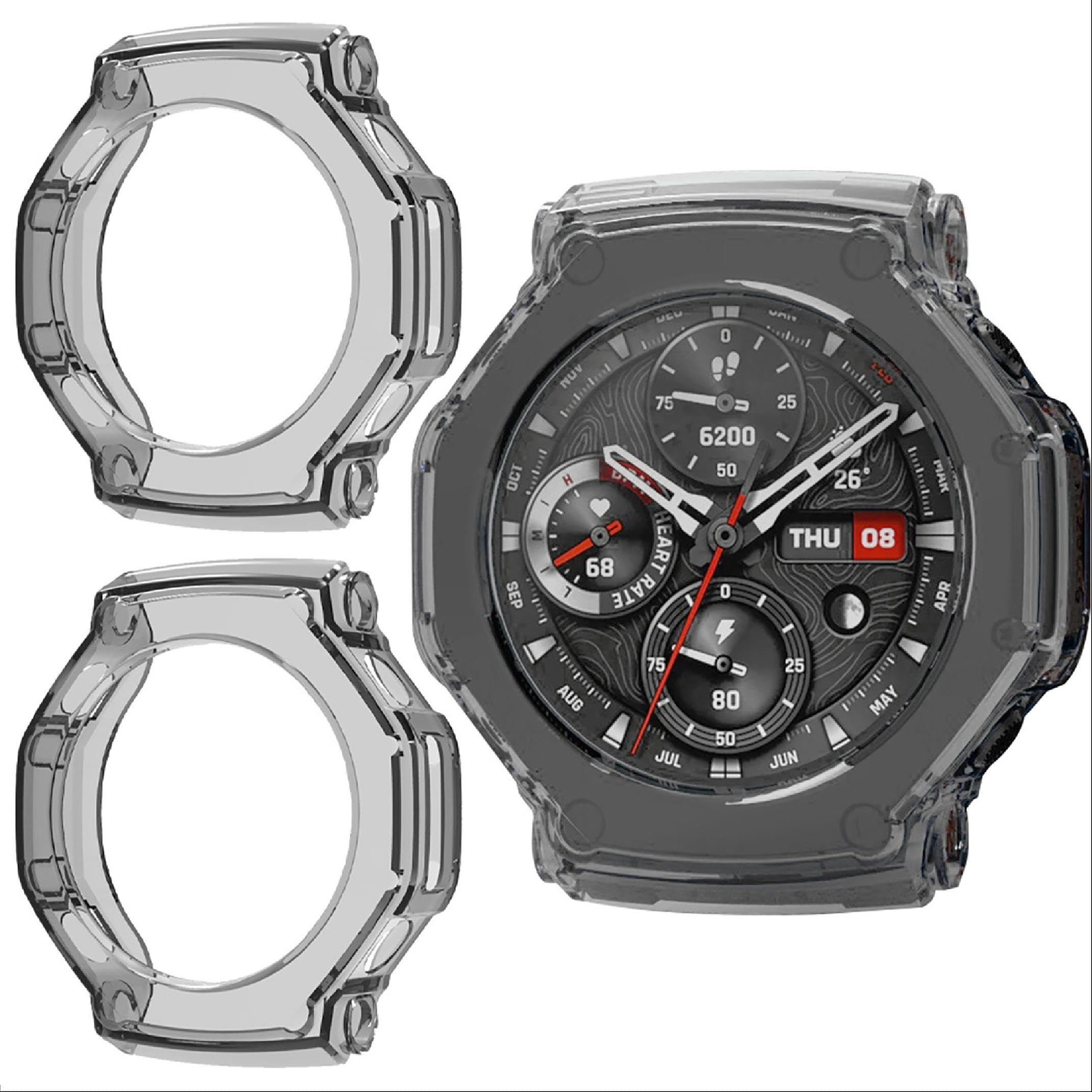 GIOPUEY Case Compatible with Amazfit T-Rex 3, [2 Pack] TPU Morbido Case, Resistant Agli Urti - Black+Black