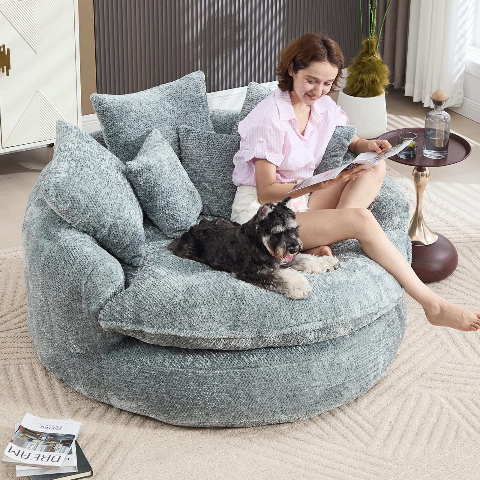 Amazon.com: GOHFOY 55''L Oversized Round Chaise Lounge Chair