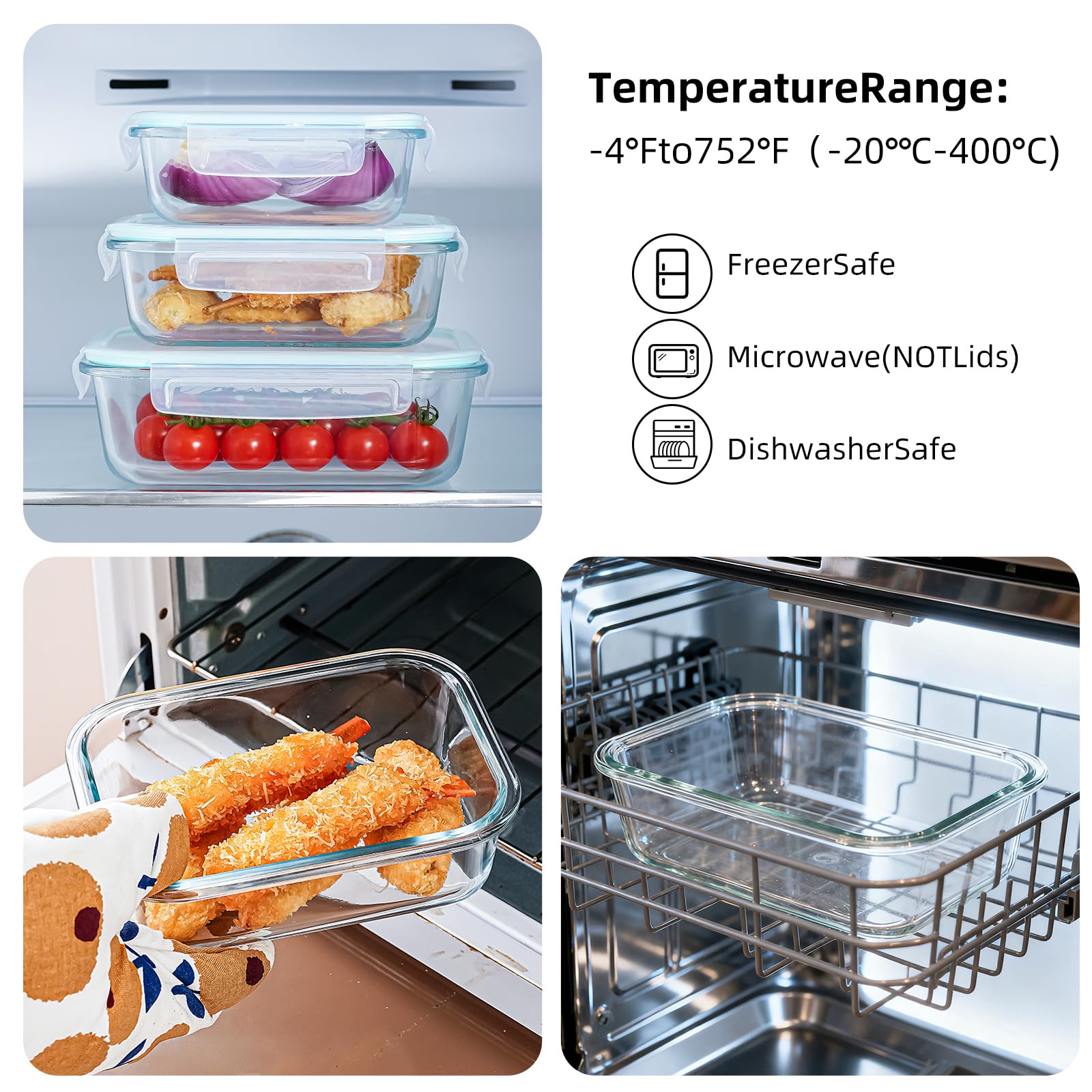 Frischhaltedosen aus Glas mit luftdichten Deckeln, 3-teiliges Set, stapelbare Meal Prep Container