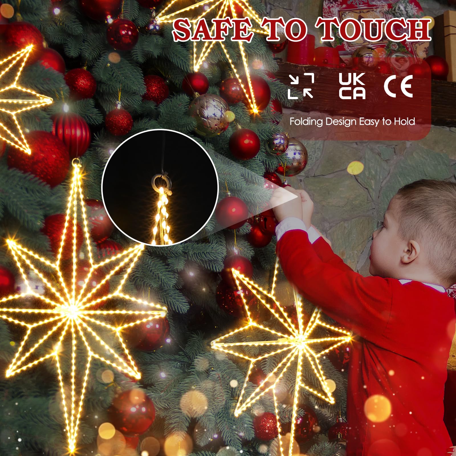 Quntis 62cm 360 LED Weihnachtsstern beleuchtet, 3D Große Weihnachtsdeko Strombetrieb Warmweiß Stern Fensterdeko faltbar, Bethlehemstern Weihnachtsbeleuchtung Innen Außen Fenster Wand Tür Balkon Garten
