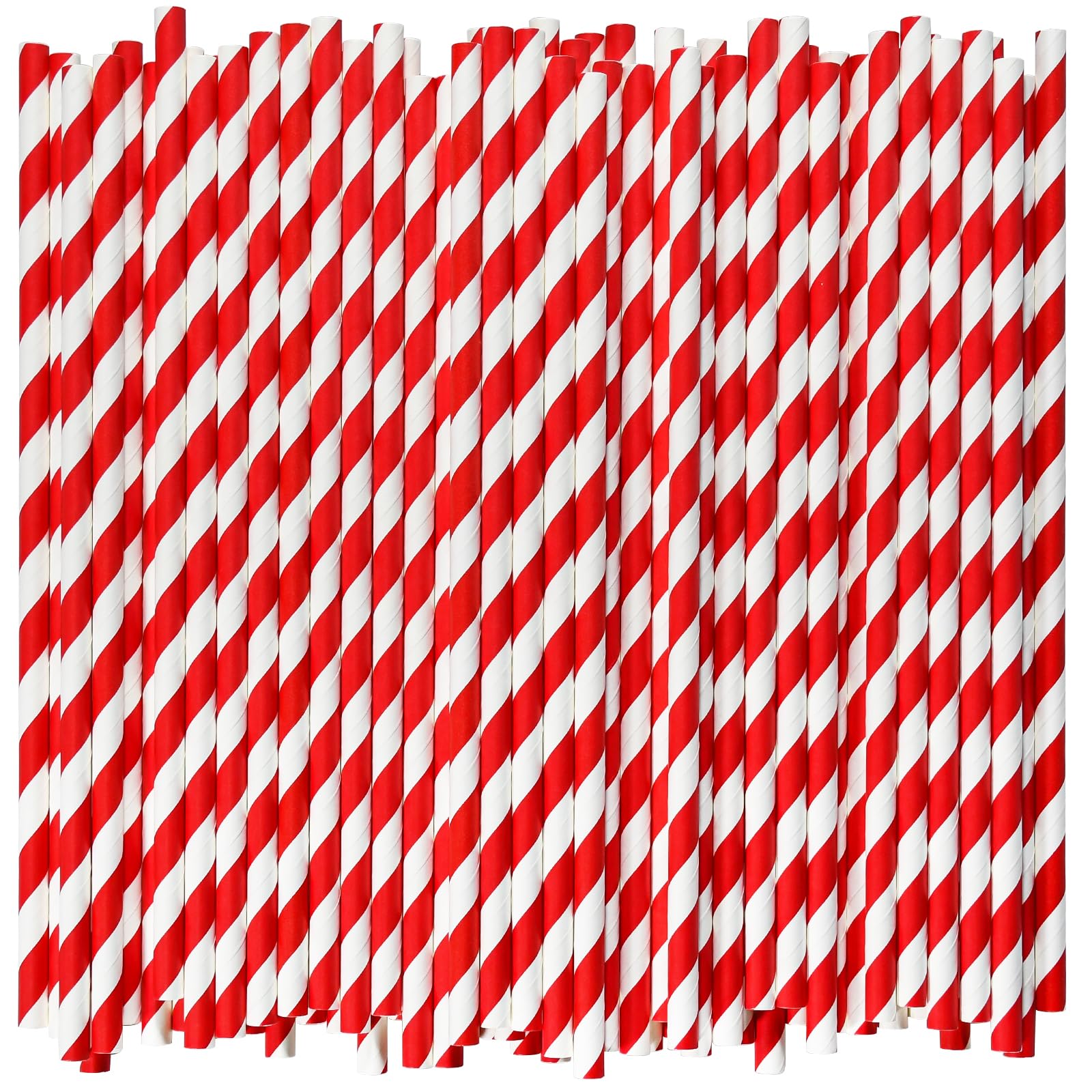 Disposable Paper Drinking Straws, Red Striped, 7.75" x0.24", 1000 Counts - Restaurant Pack