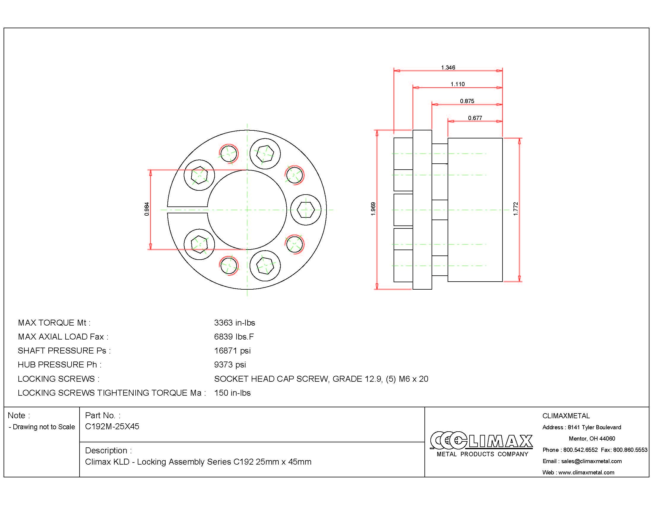 Climax Metals C192M-25X45 Series 192 Locking Assembly, Steel, Zinc Plated, 0.98