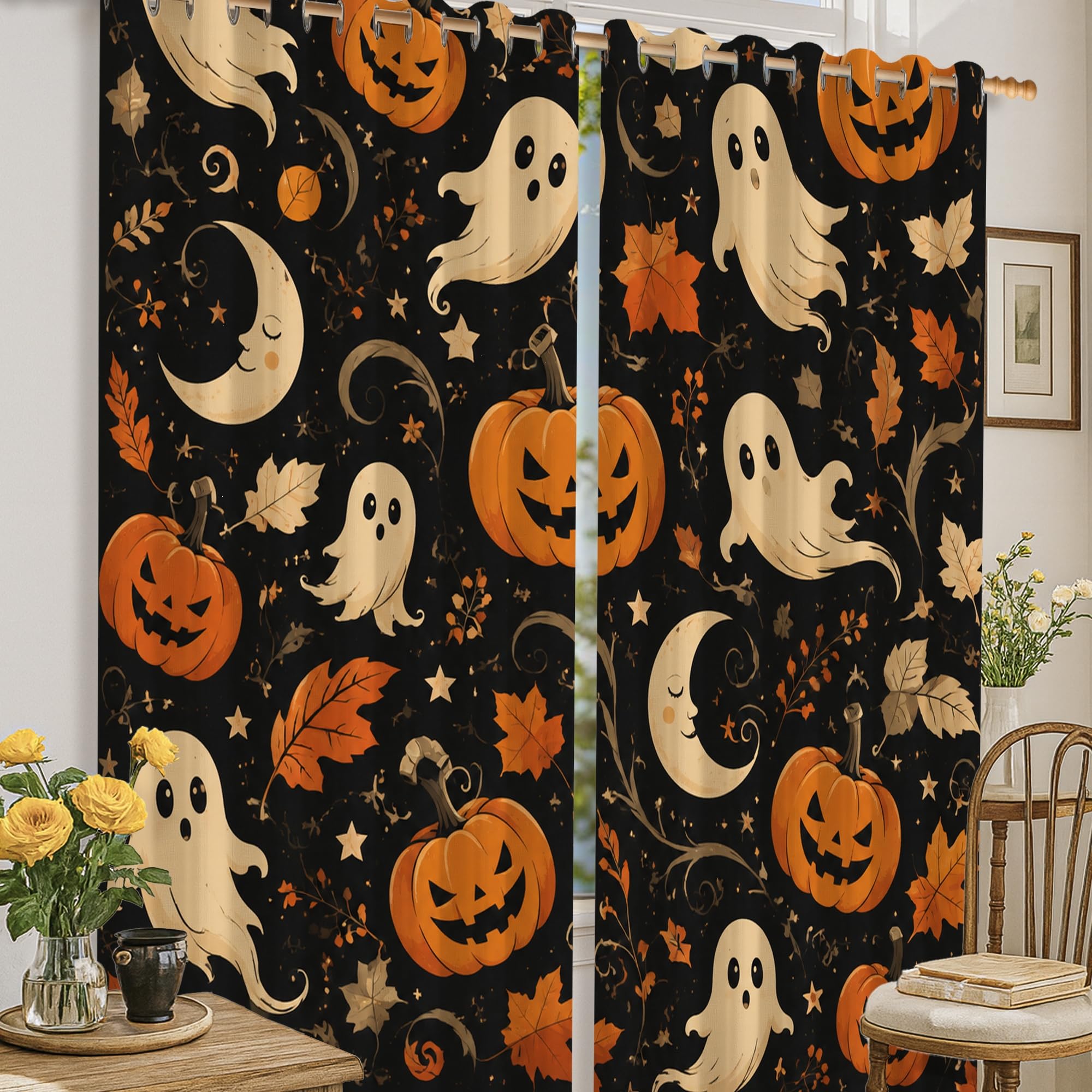 Rideaux occultants fantôme d'Halloween pour salon cosy et chambre d'appartement 132x160cm