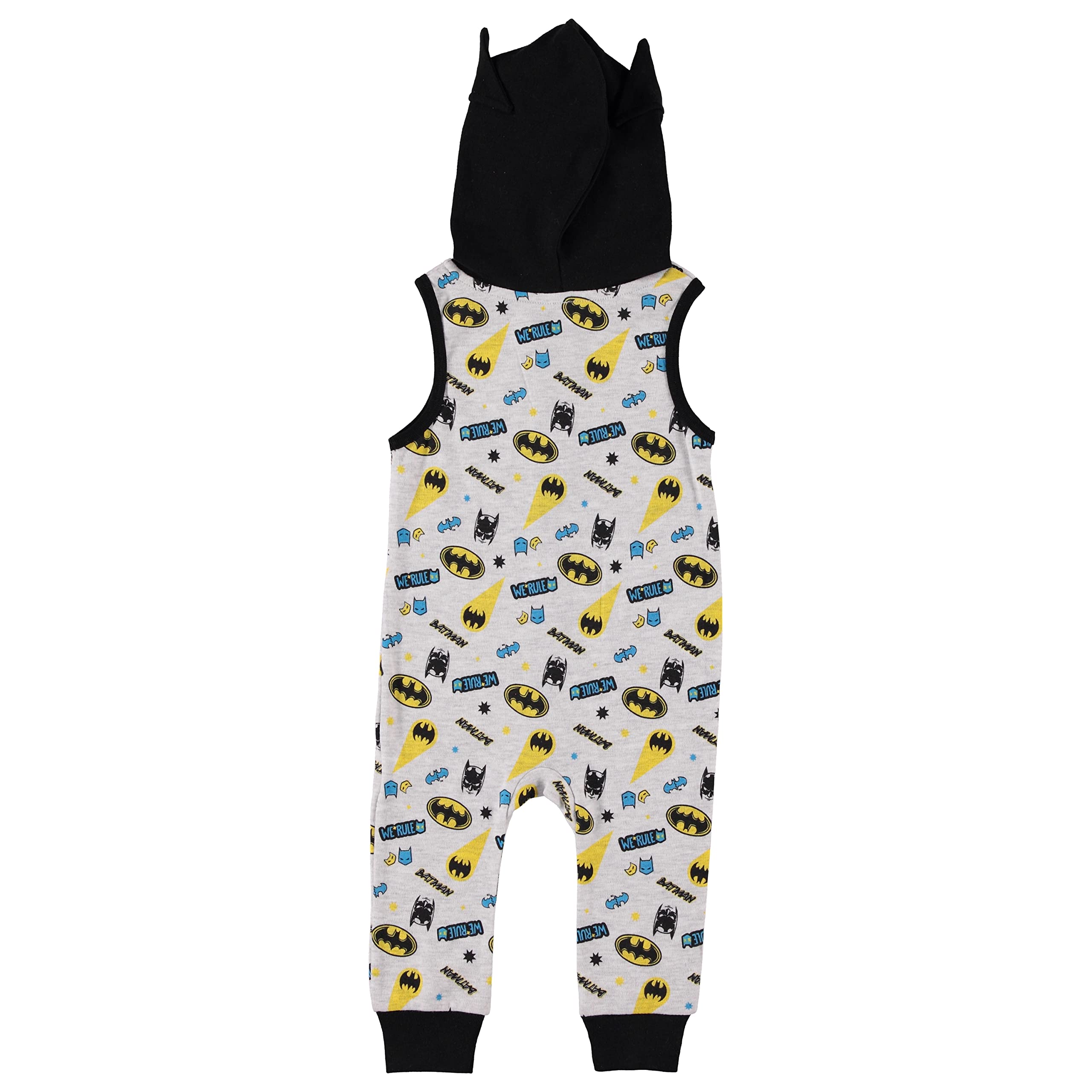 DC Comics Batman Baby Boys' Zipper Romper One Piece Bodysuit with Hoodie - Infant Sleep and Play Pajama (Blue/Grey/Yellow, 0-3 Months)