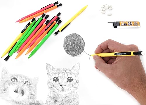 Miniatura 3 de June Gold 12 lápices mecánicos, plomo de grafito HB #2 de 0.051 in, 1 dispensador de plomo/con 150 repuestos y 12 borradores de repuesto, plomo