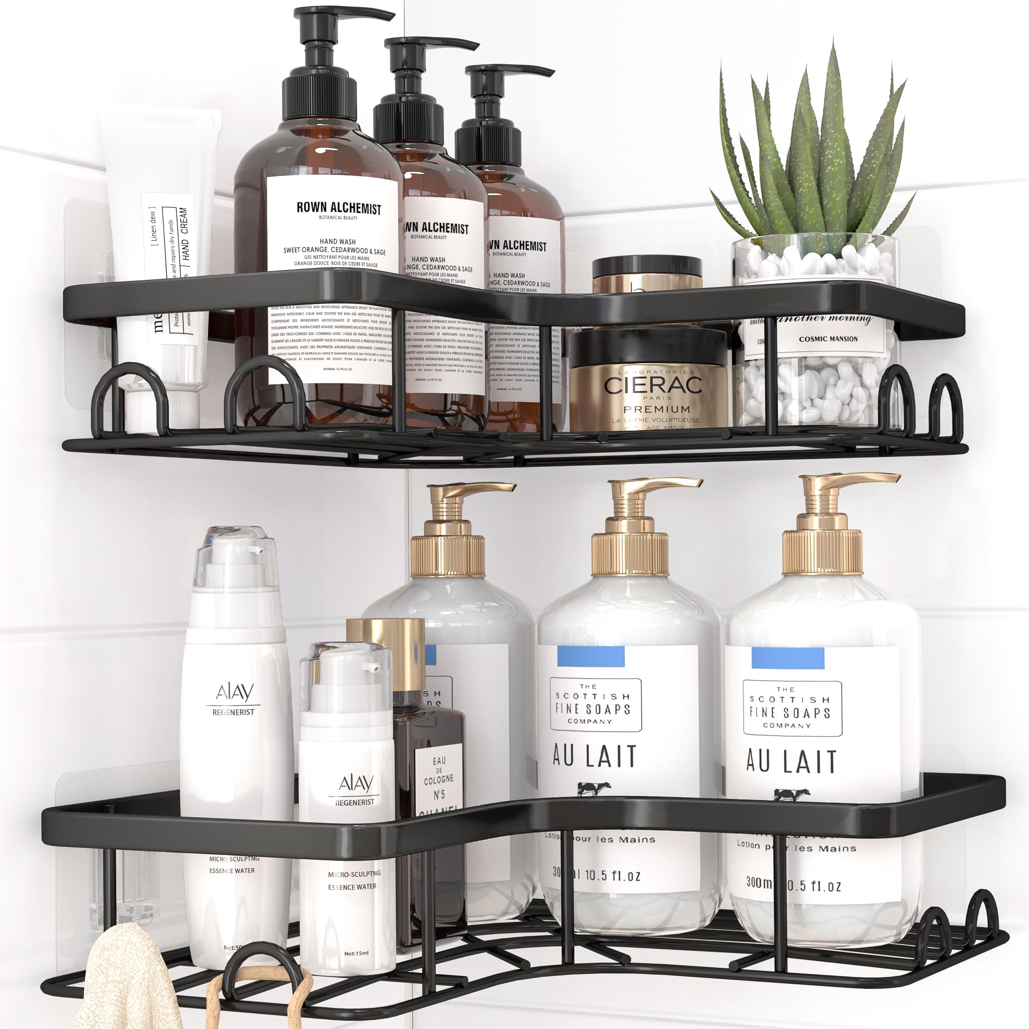 Kitsure Duschablage Ohne Bohren - 2 Stücke Rostfreies Duschgel Halterung Ohne Bohren Duschablage Ecke Mit 4 Haken Seifenschale Und Rasiererhalter, Langlebiges Duschregal Ohne, Schwarz