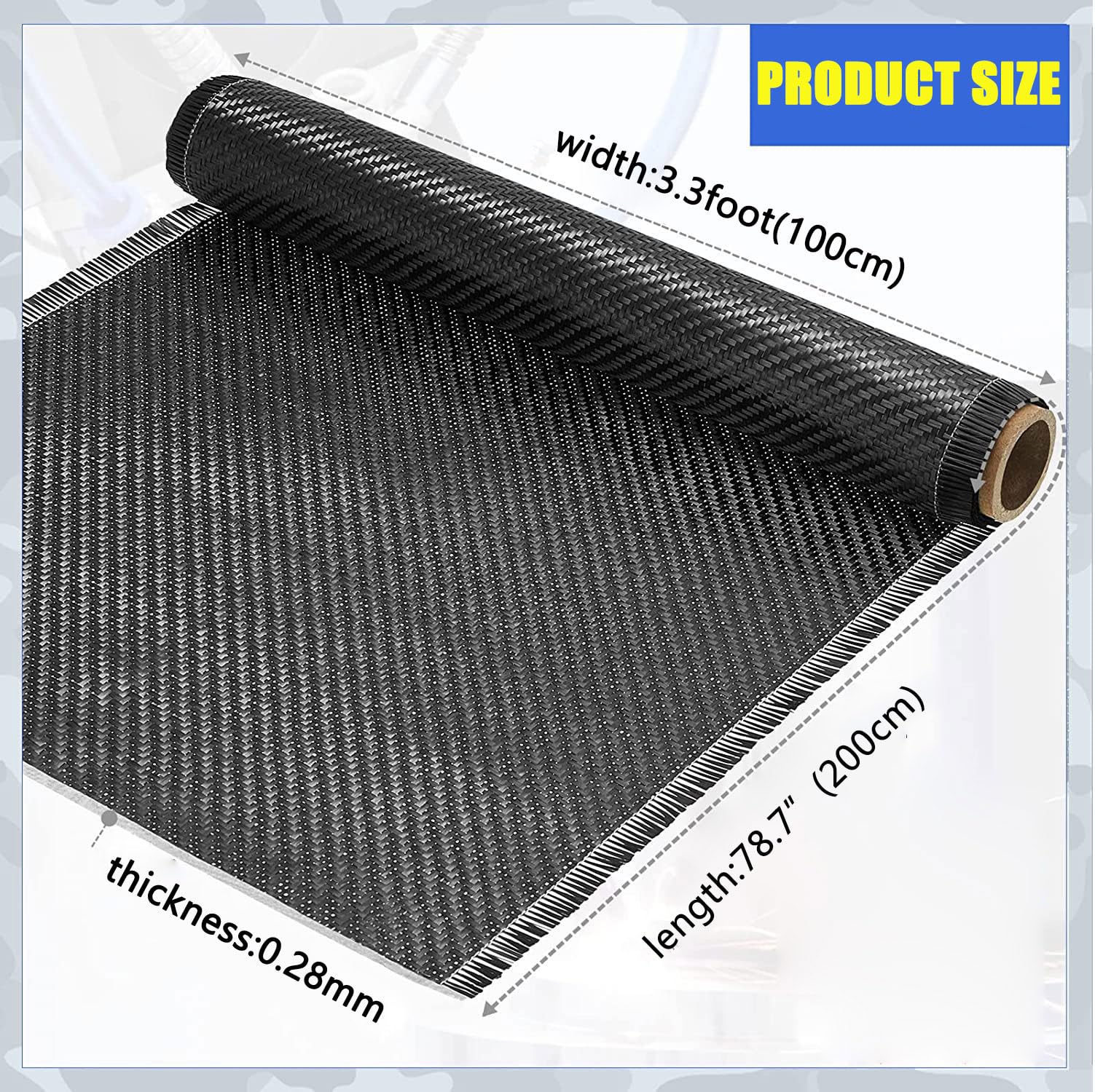 COYOUCO Rollo De Tela De Fibra De Carbono Rollo De Tela Hoja De Fibra De Carbono - 2X2 Plain Weave-3K / 200G para Automóviles para Refuerzo Estructural,50x100cm
