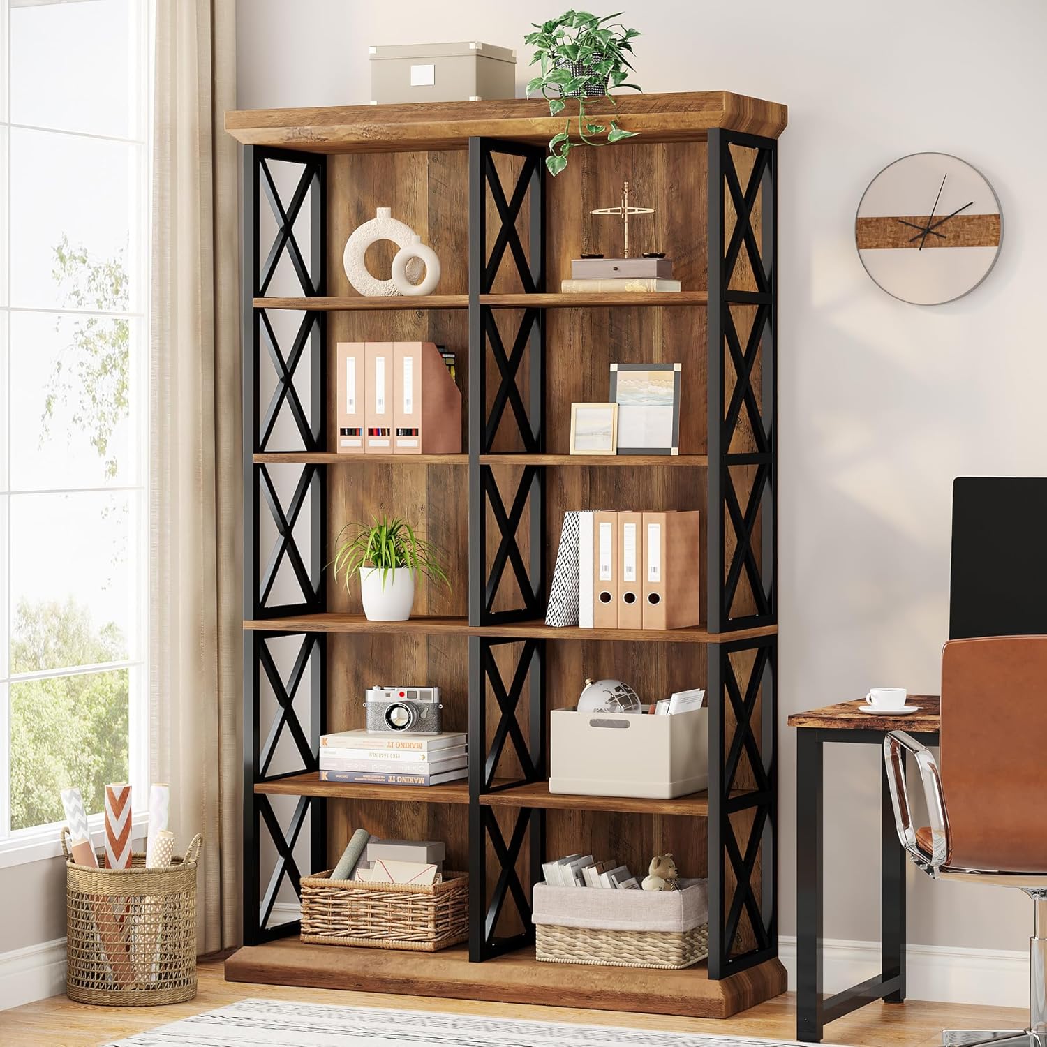 Tribesigns 75 Inch Tall Bookcase, Double Wide Bookshelves and Bookcase, 6-Tier Industrial Book Shelf 6 Shelf Display Storage Shelves for Home Office, Living Room, Bed Room