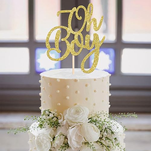 Miniatura 4 de Rsstarxi 1 paquete de decoración de pastel Oh Boy con purpurina dorada, decoración de pastel de baby shower, revelación de género, es una selección
