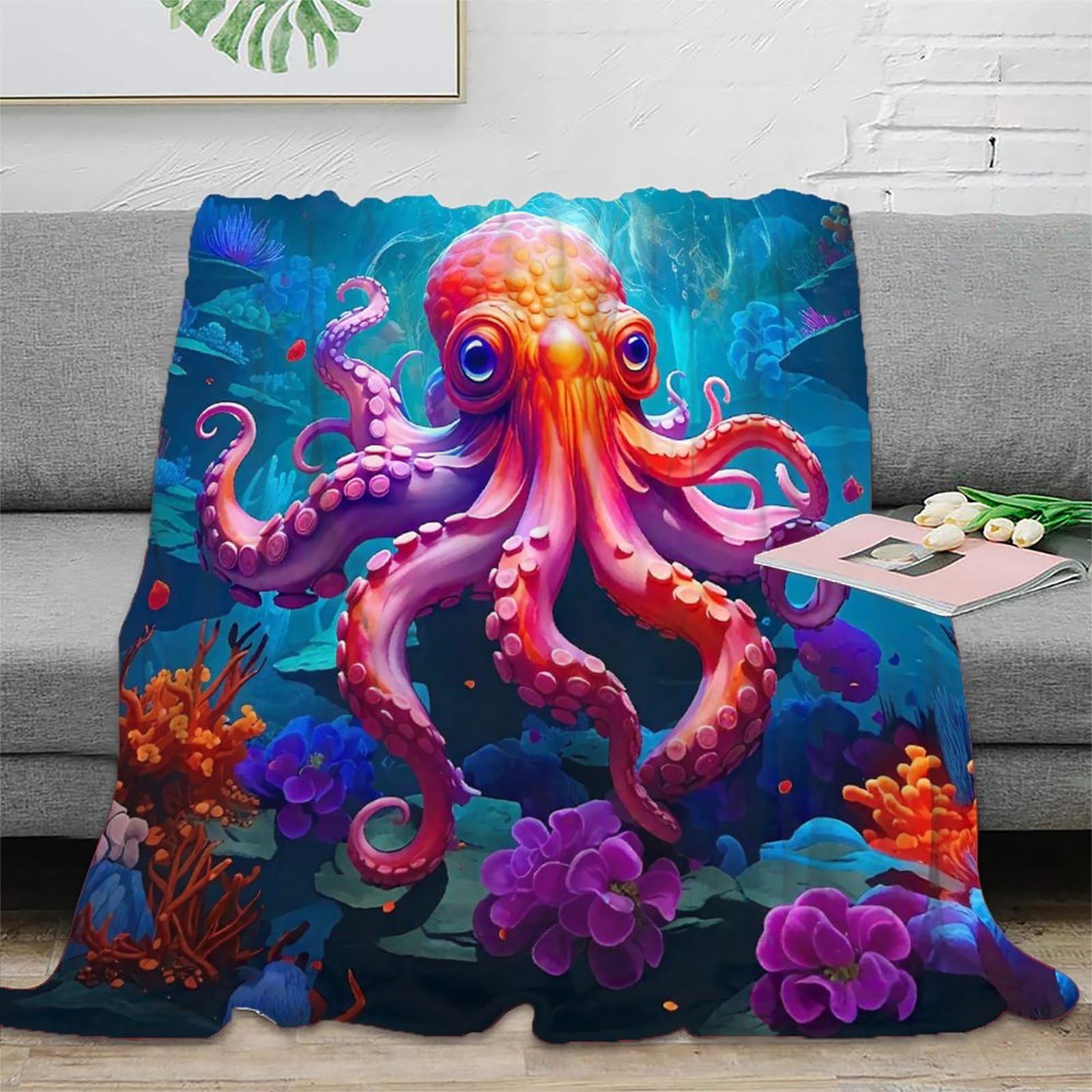 Couverture octopus imprimée 3D en microfibre douce 180x200cm pour lit et canapé