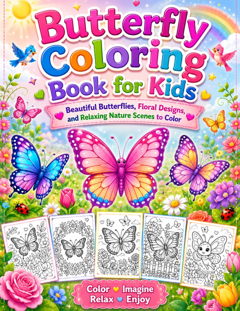 Butterfly Coloring Book for Kids: Beautiful Butterflies, Floral Designs, and Relaxing Nature Scenes to Color