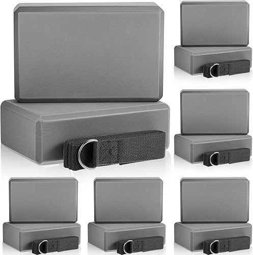 Miniatura 8 de Meooeck Juego de 18 piezas de bloques y correas de yoga de 9 x 6 x 3 pulgadas, ladrillo antideslizante de espuma EVA, correas de yoga de 8 pies para