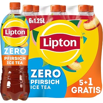 Lipton ICE TEA Zero Peach Promo Pack 5 + 1 FREE Sugar-Free Iced Tea with Peach Flavour Disposable 6 x 1.25 L Packaging Design May Vary