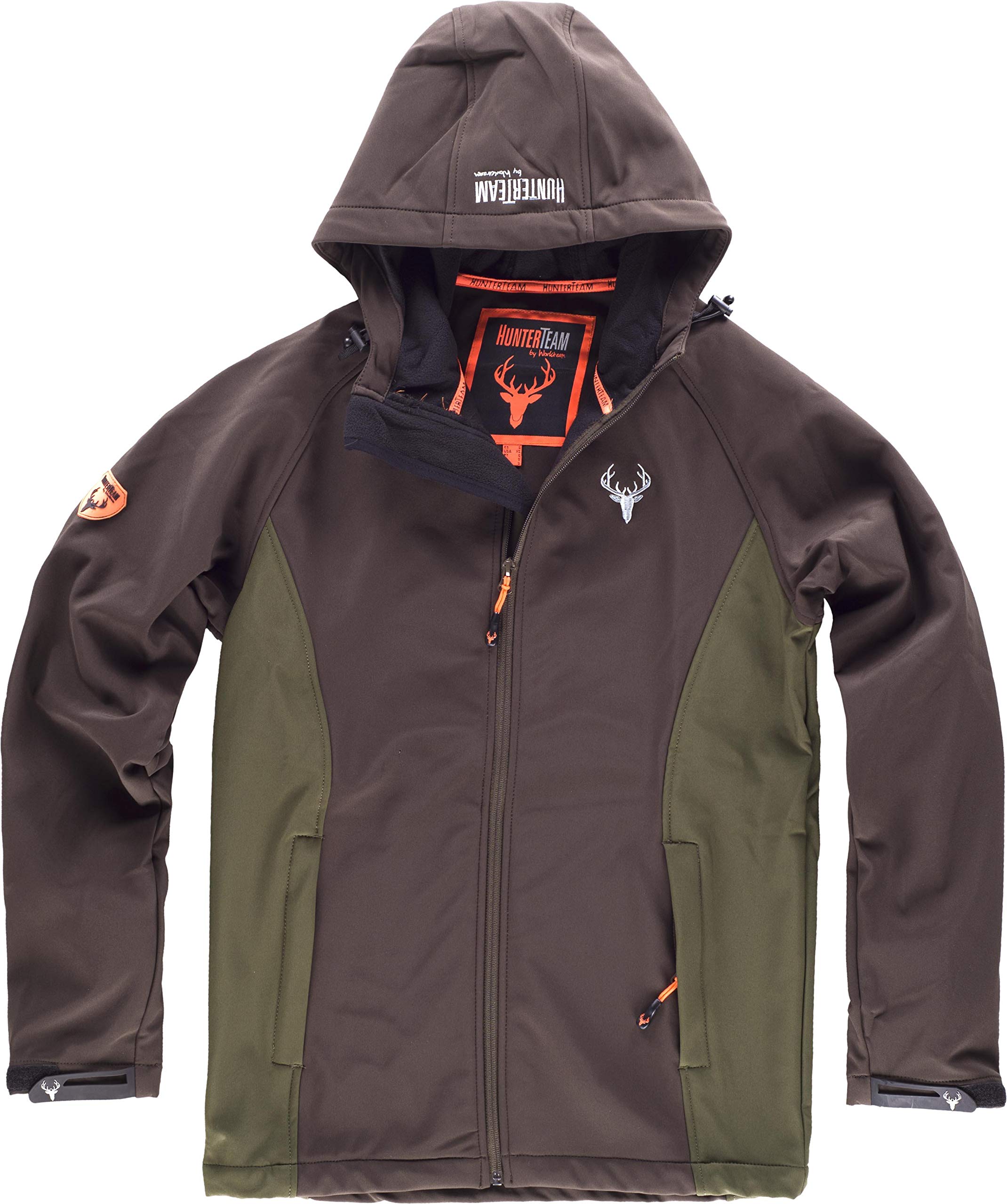 Work Team Cazadora workshell con 2 bolsillos laterales y un bolsillo en pecho, combinada, con capucha. HOMBRE Marron/Verde Caza S