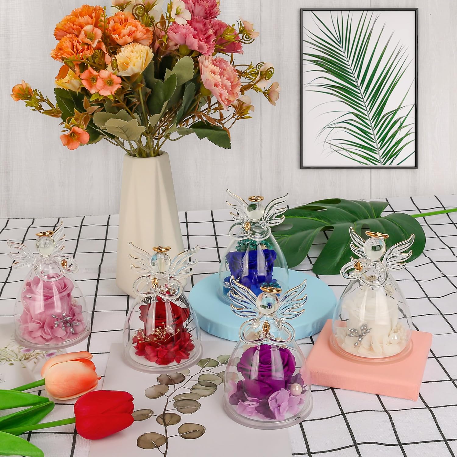 Valentines Day Rose Gifts for Her,Fresh Flowers for Delivery,Birthday Gifts for Women Mom,Preserved Flowers in Glass Angel Figurine,Angel Mothers Day Rose Gift for Mom Grandma,Purple Gift Valentines - Image 8