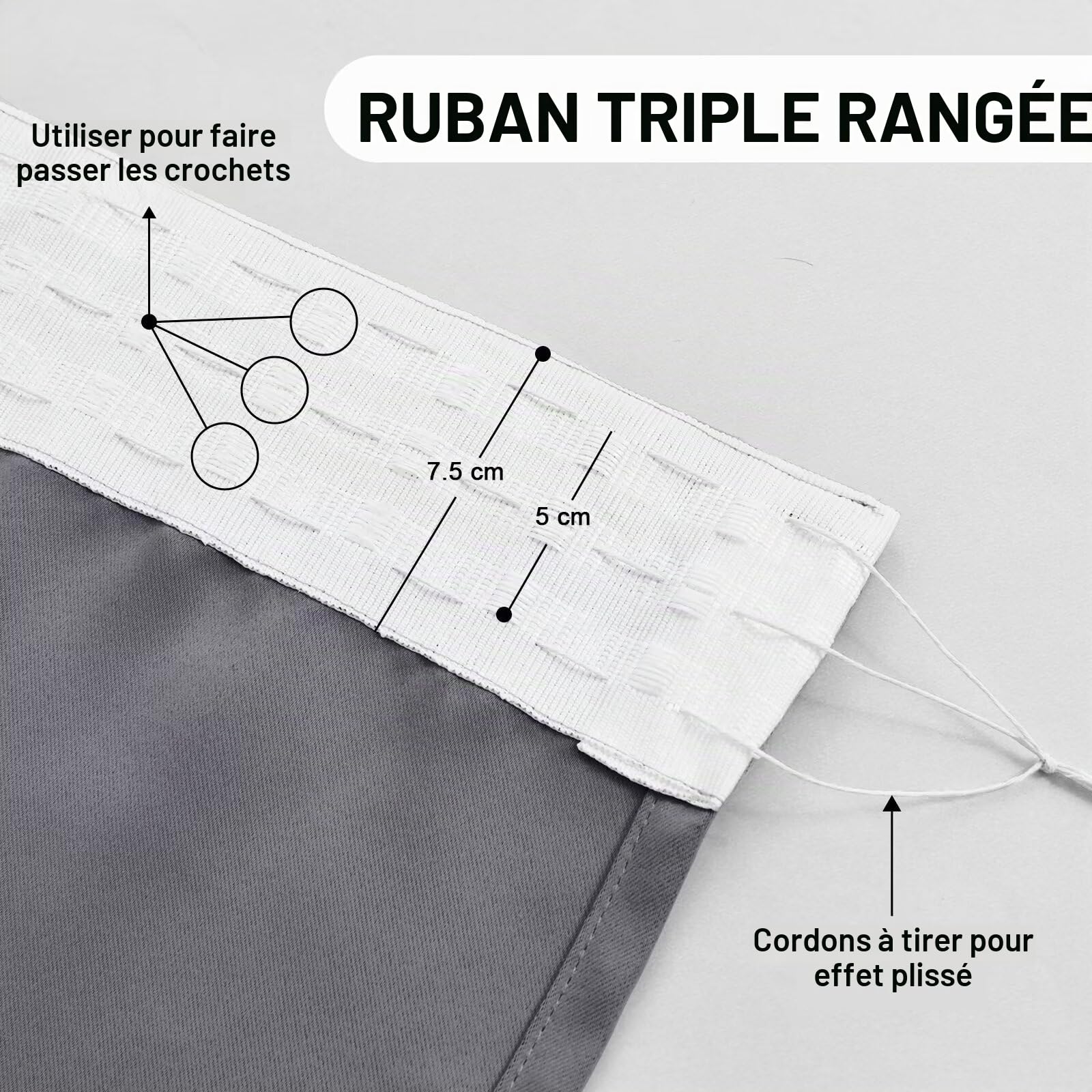 DWCN Rideau Occultant Galon Fronceur avec Cravates - Rideau Thermique Isolant Anti Froid et Chaleur, Rideaux pour Salon et Chambre, Gris, 140 x 200 cm