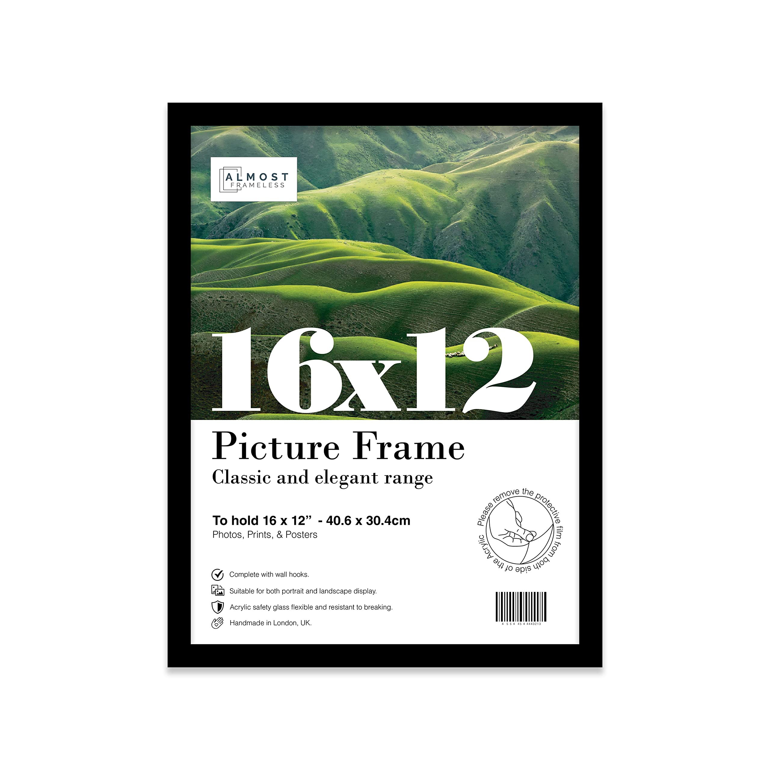 16x12 Inch Black Photo Frame Wall Mountable Picture Frame Standard Photograph Size, 16" X 12" (41 X 31cm)