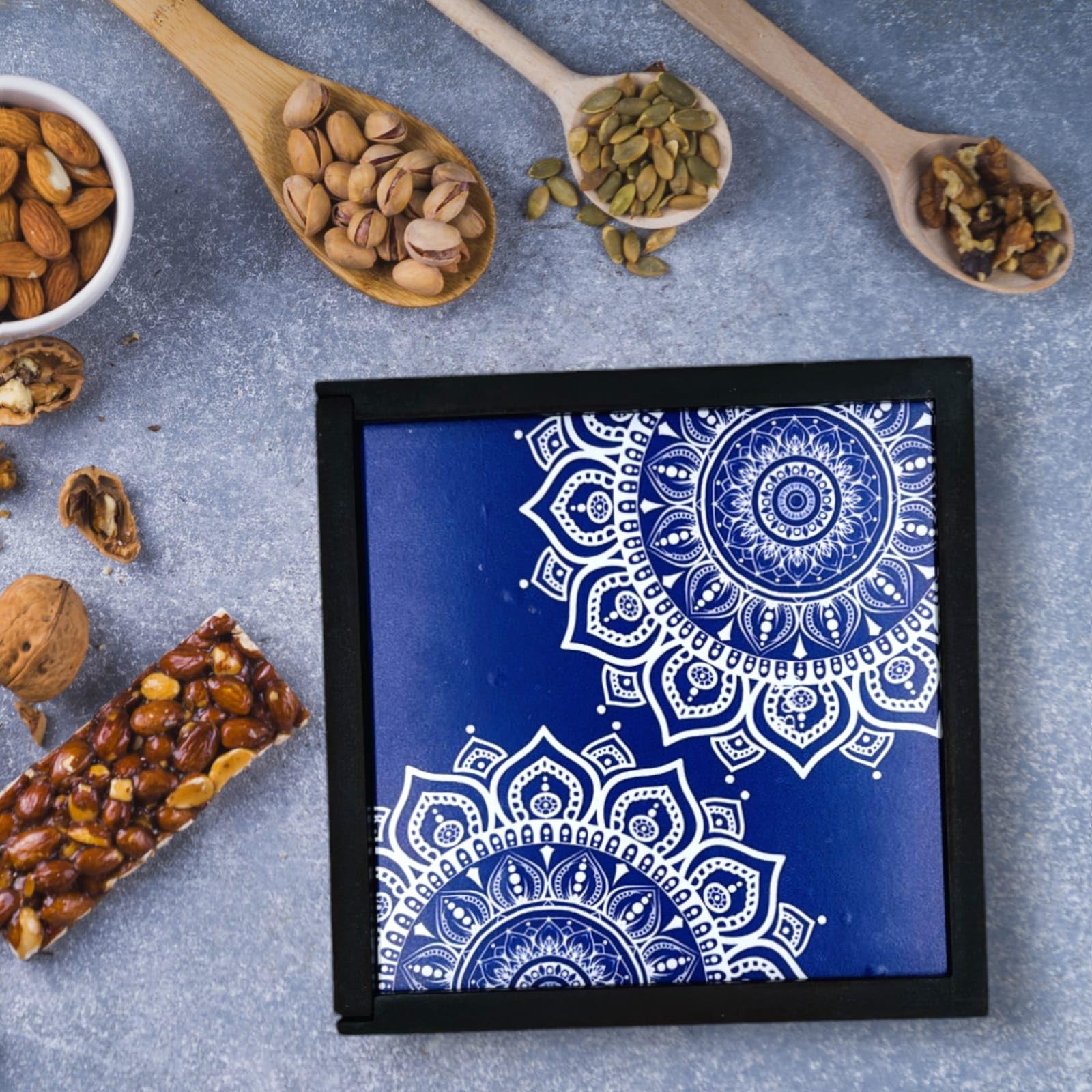 Angira handicrafts wooden Dry fruit box Multipurpose 4 Section Handcrafted Large Size Square Dry Fruit Box for Diwali Gift, Food Storage, Spice Box AHS-WBOXX02