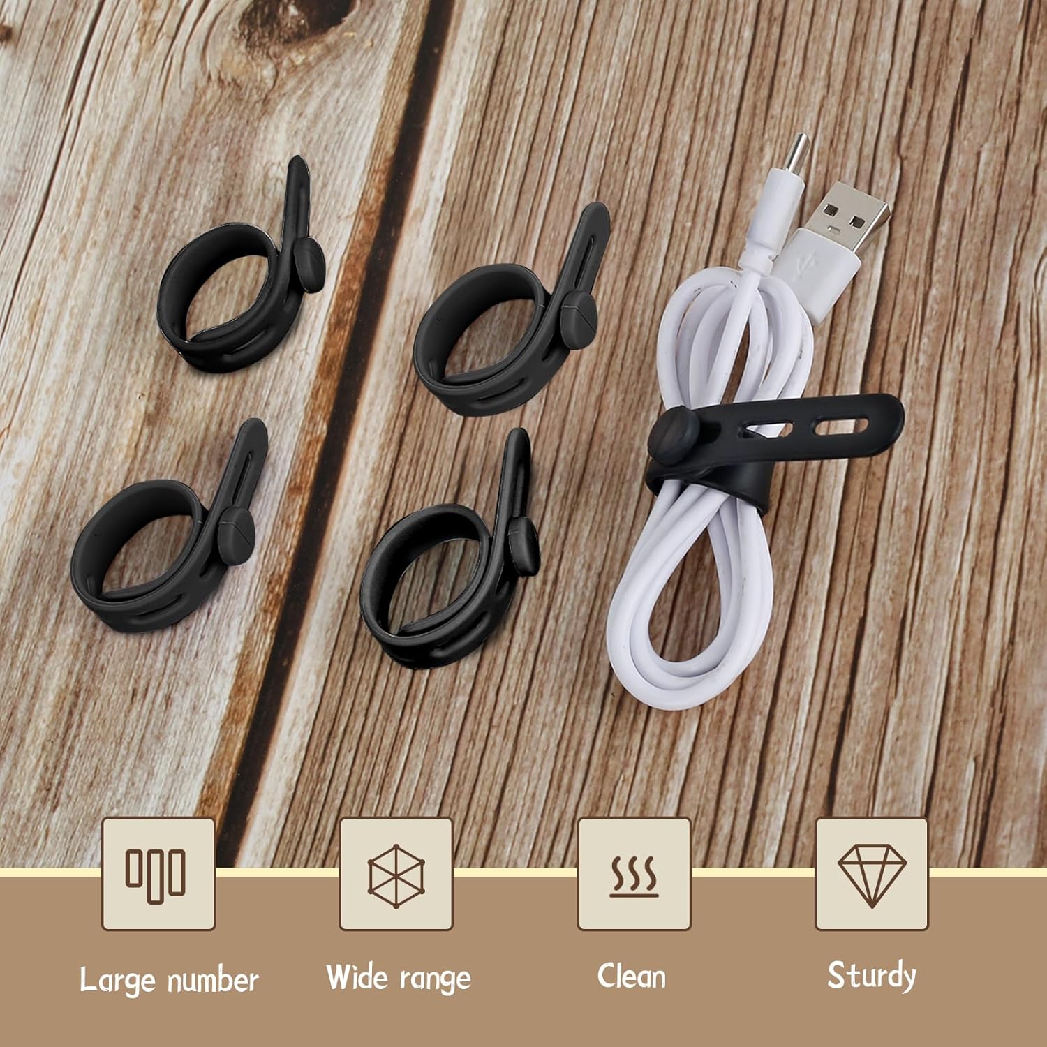 30Pcs Silicone Cable Ties Adjustable Cable Straps Black/Colorful Cord Organizer Reusable Cable Management Organizer Fastening Cable Straps for Travel Office Home