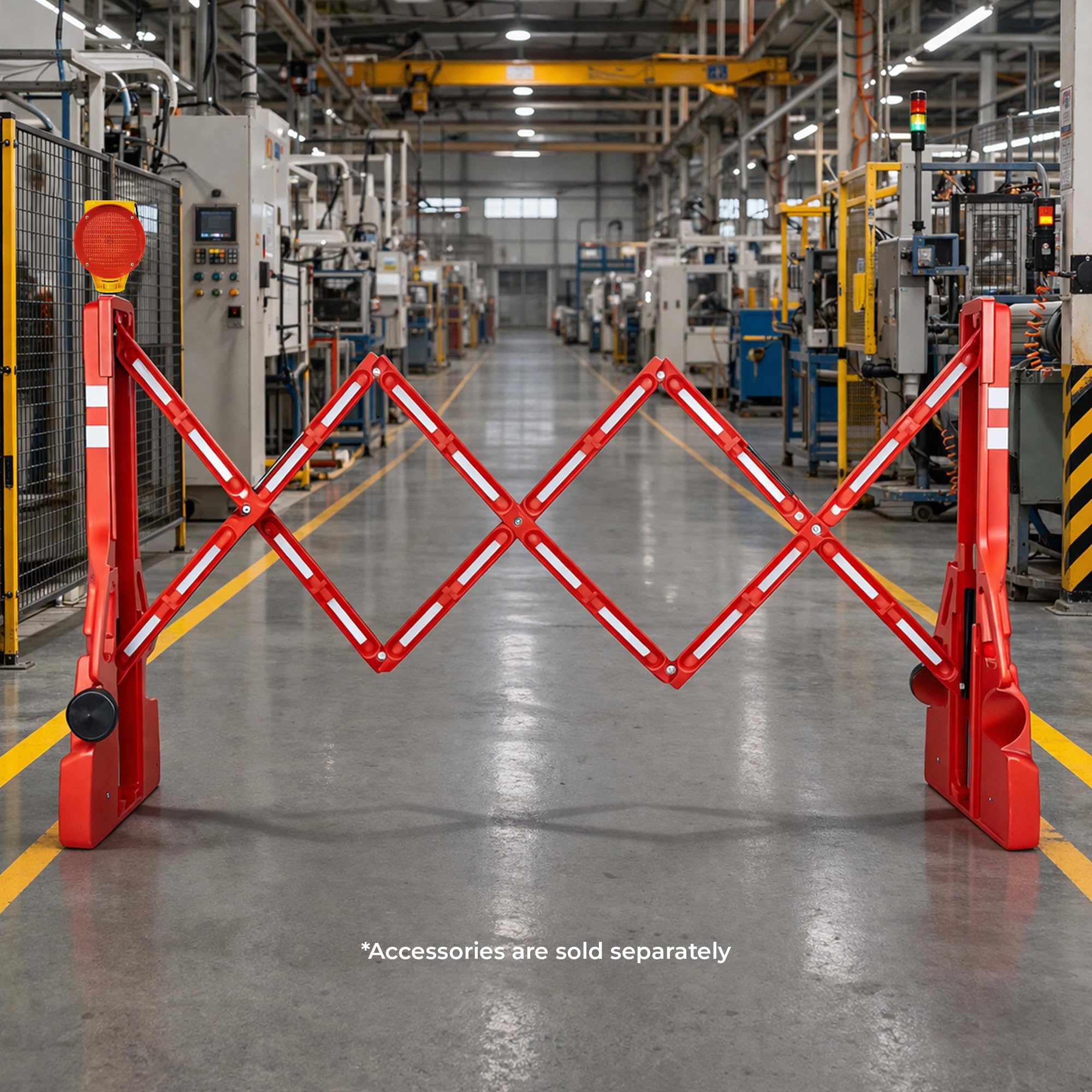 Berry Barrera de seguridad expandible de 2,5 metros, color rojo, barrera de seguridad plegable con tiras reflectantes, barrera de control de multitudes portátil rellenable con agua para almacenes