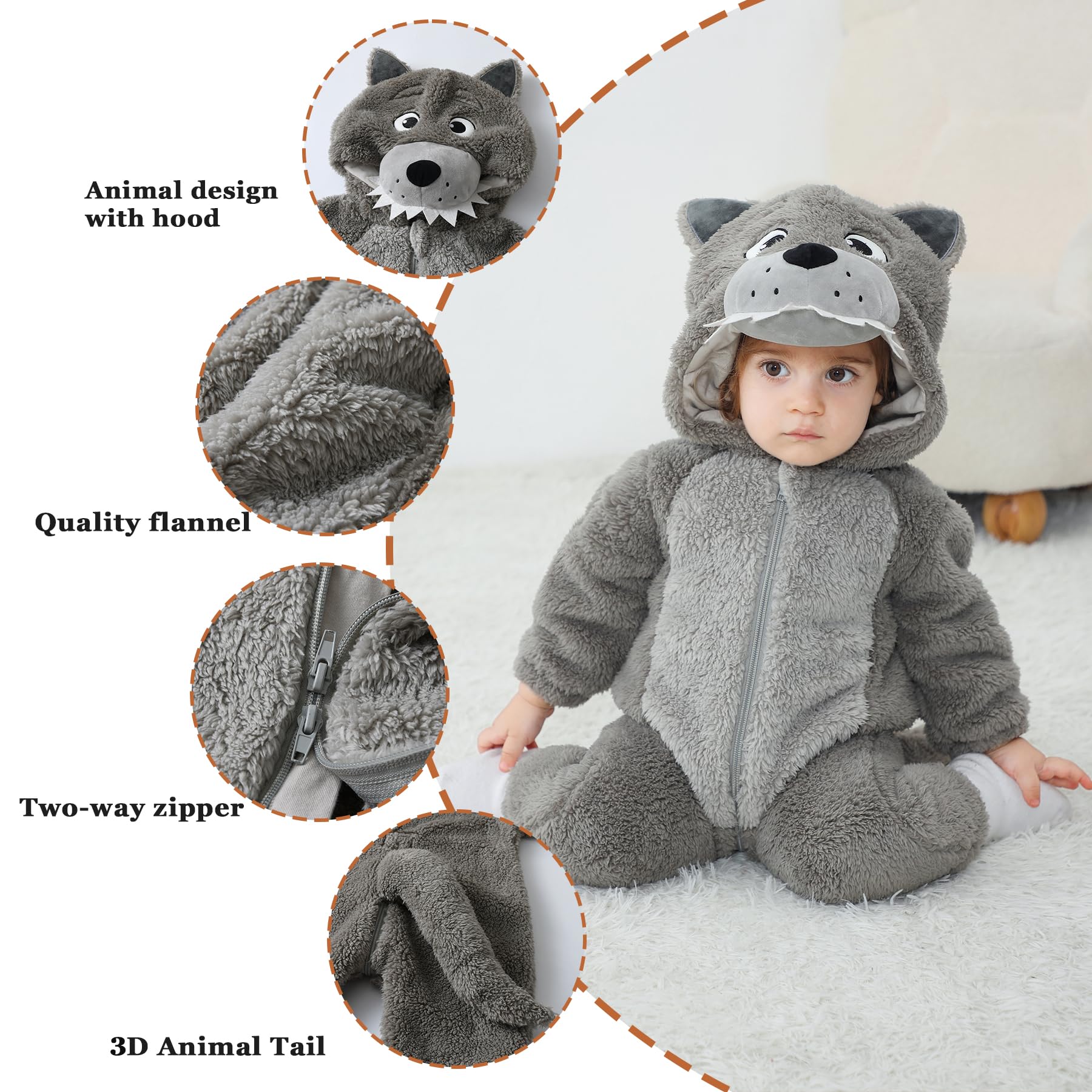 Monos de bebé Unisex Animal Ropa con Capucha Cálido Lindo Pijama