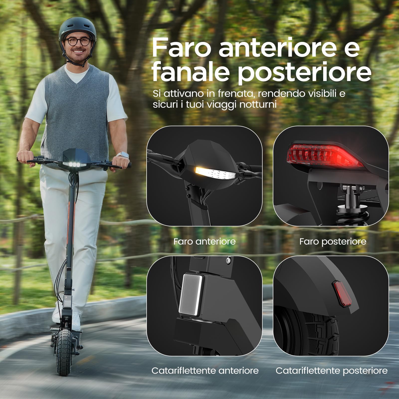 Yadea Monopattino Elettrico per Adulti G10, Autonomia 50-70 km, Batteria 48V/15.6Ah, Motore 800W, Portata Massima fino a 120 kg, Sistema di Frenatura a Doppia Ruota, Monopattino Pieghile Portatile