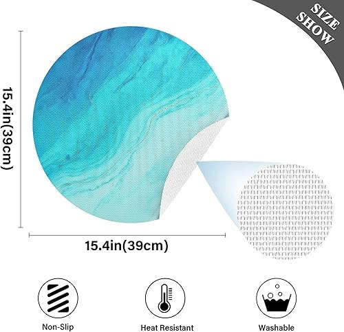 Miniatura 4 de Blue Marble with Gold Veins PVC Non-Slip Heat Resistant Place mats Washable Round Dining Table mats Set, 6 Pack