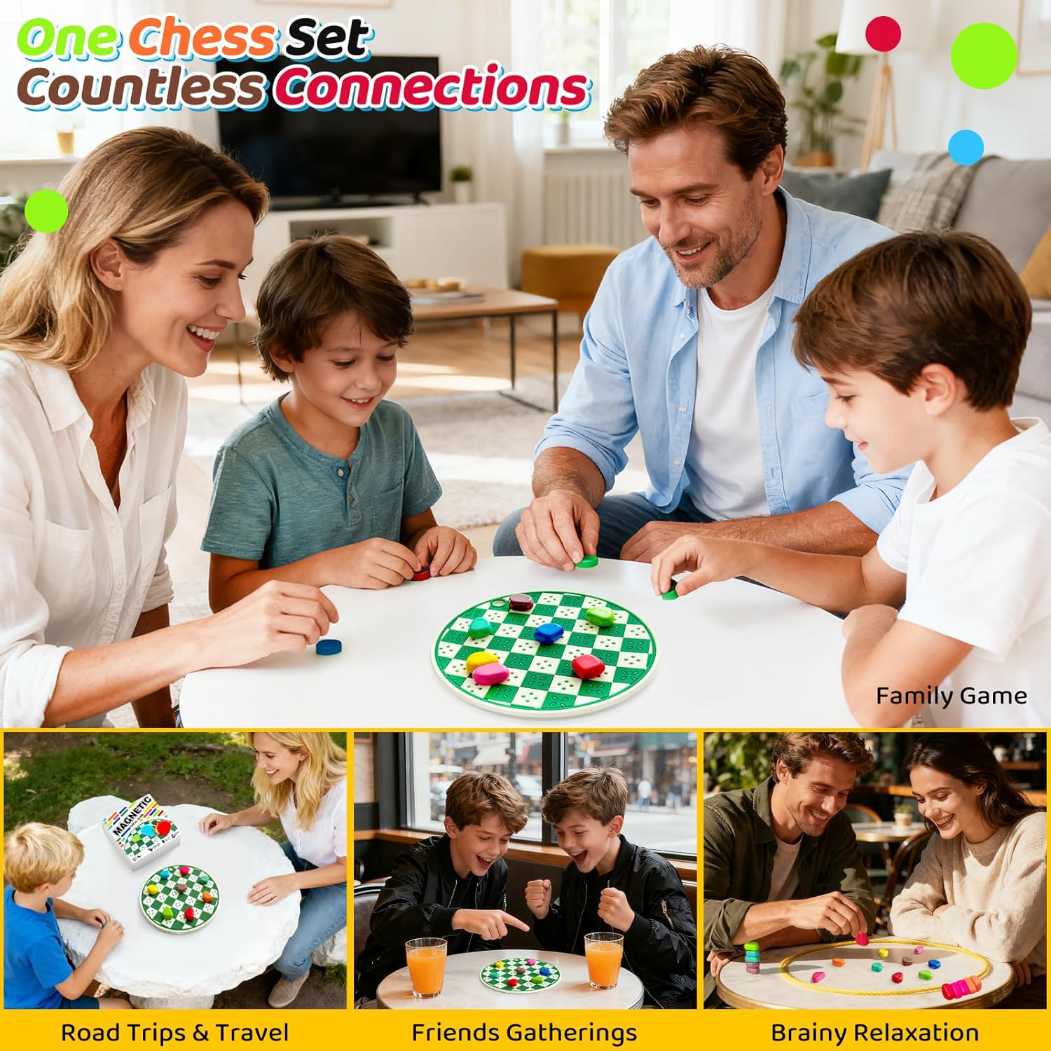 2-in-1 20 Colorful Magnet Game with String and Silicone Mat, Magnetic Stones Game for Kids, Magnetic Chess Set, Puzzle Strategy Games for Family and Party, 2 Player Magnetic Chess Game