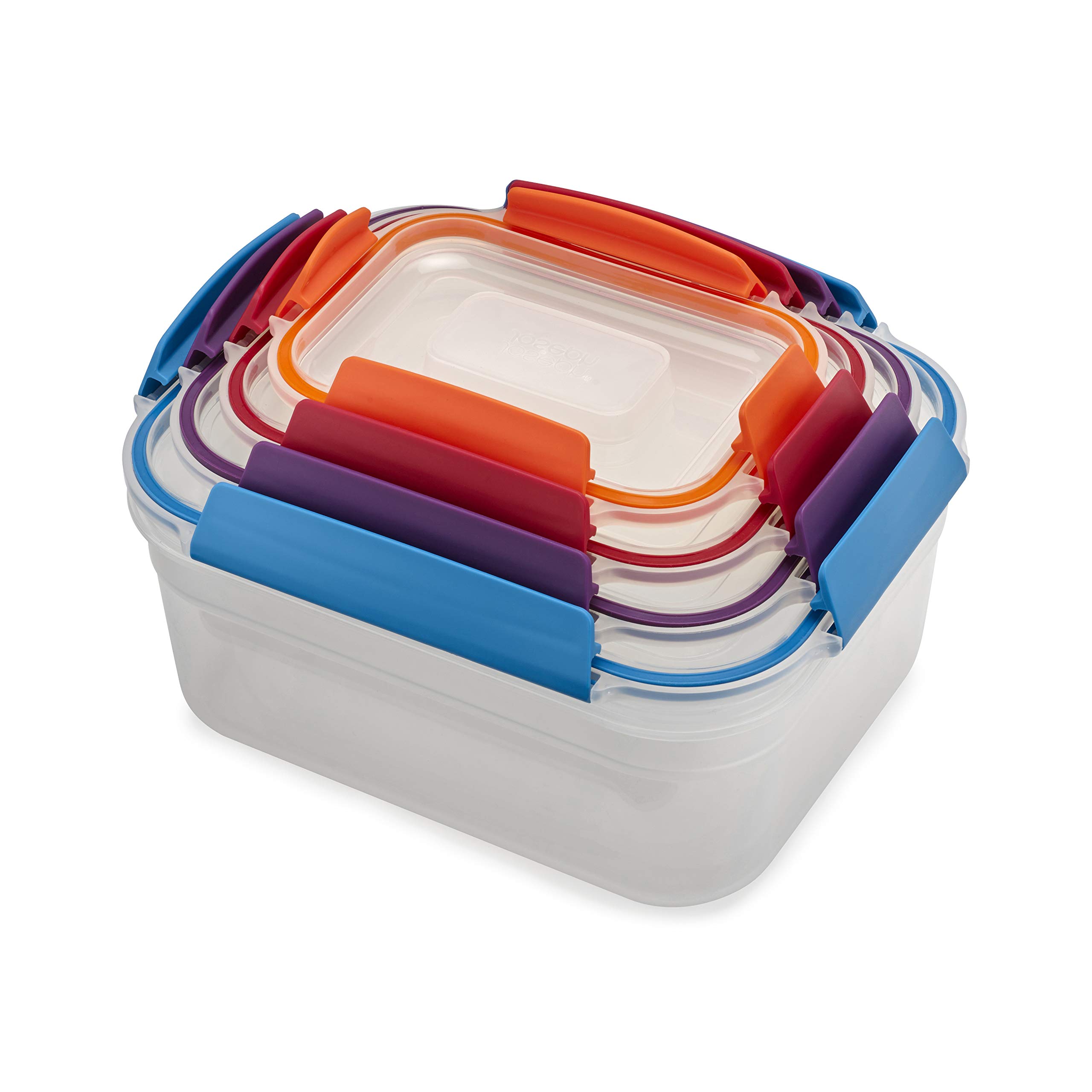 Joseph Joseph KC-96246 Nest Lock Plastic Food Storage Container Set with Lockable Airtight Leakproof Lids, 8-Piece, Multi-Color, 18/8 Stainless Steel, Rainbow