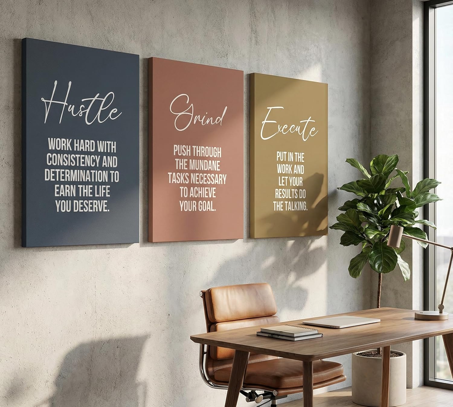 3pcs Inspirational Quotes Canvas Wall Art Uplifting Motivational Positive Office Wall Decor Pictures Hustle Execute Success Quotes Posters Prints for Living Room Bedroom Man Cave Decorations Inspirational Office 16L" x 12W"-Canvas