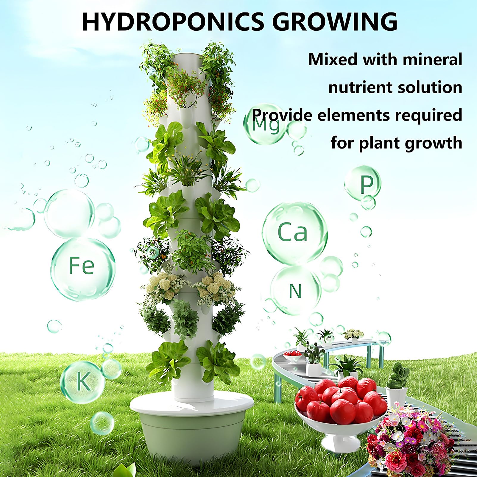 Sistemas de Cultivo Hidropónico Vertical Torre Hidropónica Jardín con Bomba Hidratante y Tanque de Agua Móvil Kit de Cultivo Aeropónico para Hierbas de Interior Frutas Verduras Black-9Layer