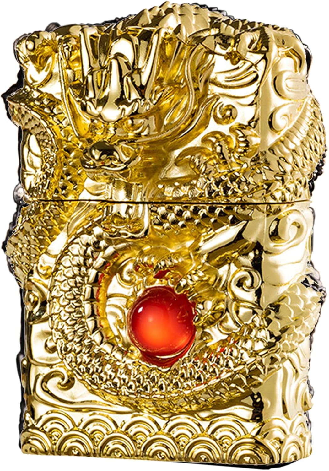 Cool Lighters, Windproof Carving Dragon Antique Lighter, Reusable Kerosene Grinding Wheel Lighter for Collection, Decorative, Gift, Present (Without Fuel) (Gold)