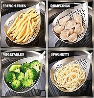 Vista 4 de KAYCROWN Skimmer - Cuchara ranurada, paquete de 2 cucharones de acero inoxidable para pasta y araña, para freír y cocinar, cuchara coladora de cocina