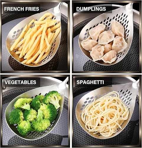 Miniatura 2 de KAYCROWN Skimmer - Cuchara ranurada, cucharón de acero inoxidable 304 para cocinar y freír, colador de pastacuchara para freír para cocina y colador