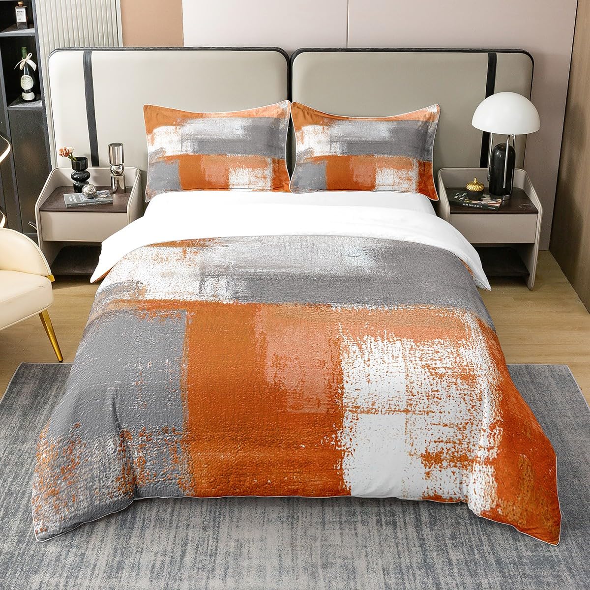Housse de couette coton 240x260 pour chambre contemporaine orange