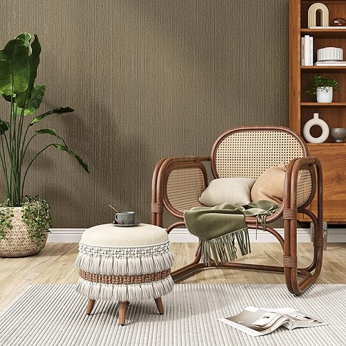 Miniatura 5 de VEELIKE Papel tapiz texturizado de tela de pasto verde claro, 15.7 x 118 pulgadas, vinilo de lino verde para dormitorio, baño, gabinete de pared