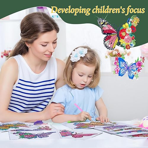 Miniatura 5 de Qilery Juego de 12 piezas de pintura de diamante de mariposa grande, mariposa gigante, vitral, kit de pintura de diamantes de vidrieras, accesorios