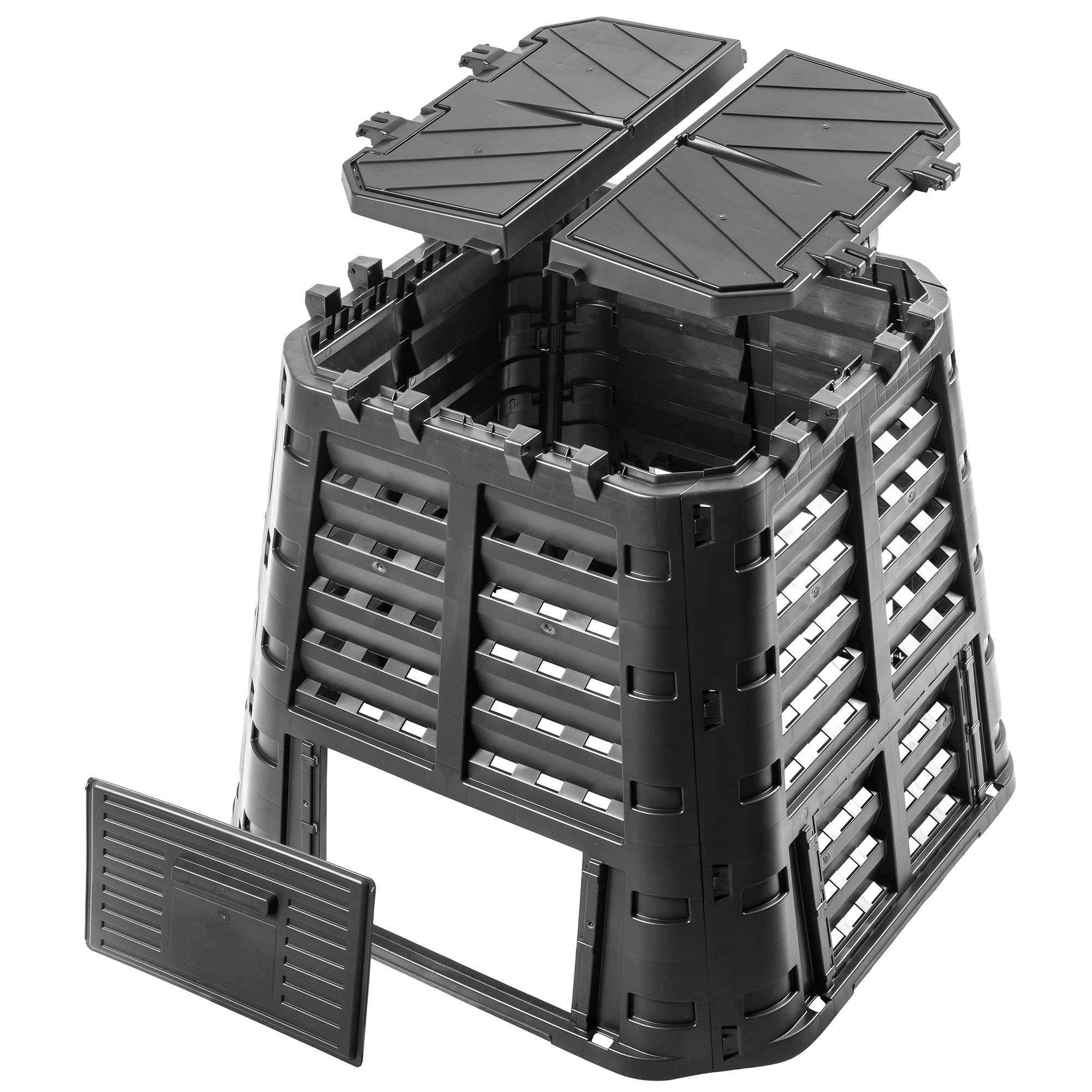 KADAX Compost bin, black compost plant, quick compost bin made of plastic, weatherproof thermal compost bin with folding lid (740 l