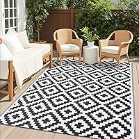 OLANLY 5x8 ft Waterproof Outdoor Rug, Reversible Black & White Plastic Straw Mat for Patio, Deck, Camping, RV, Porch, Balcony (150 chars max)