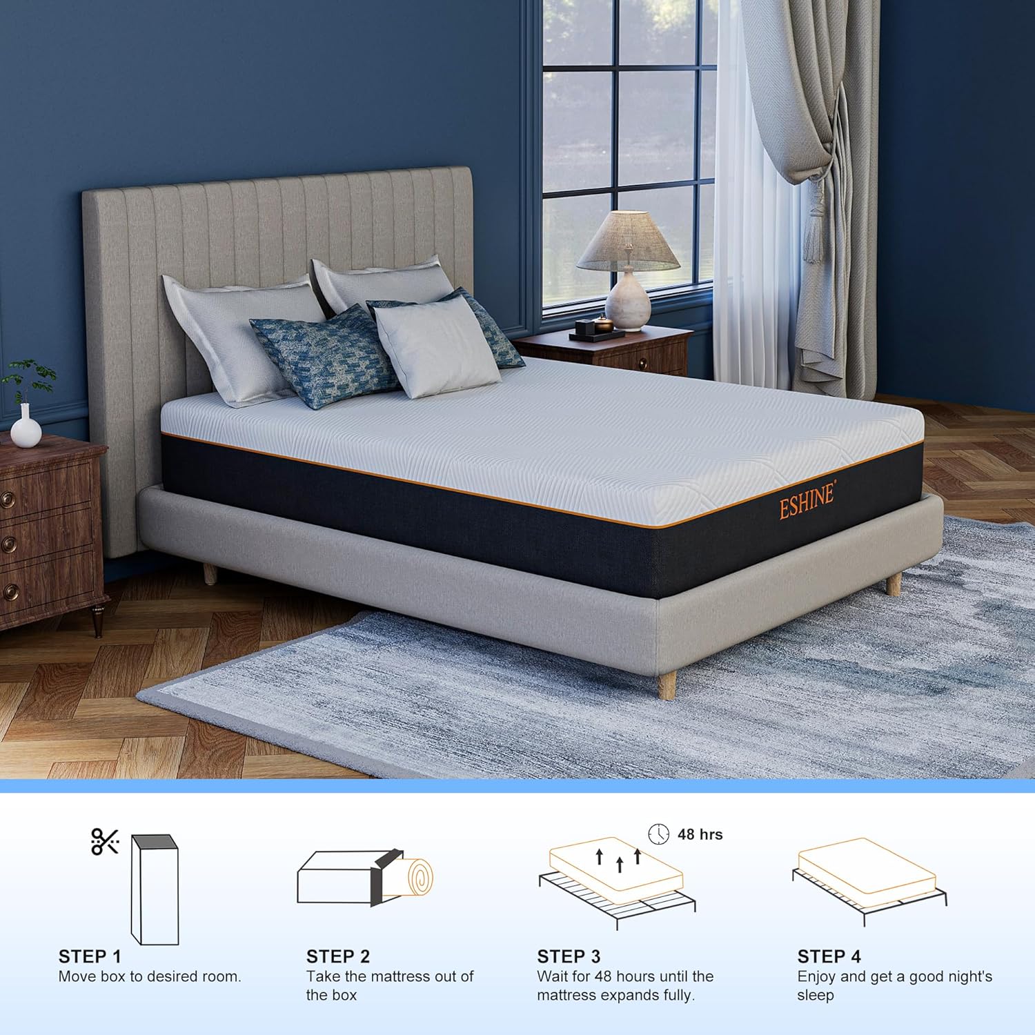 ESHINE 12 Inch Queen Mattress for Back Pain Relief & Cooling Sleep - USA Made with Gel and Green Tea Memory Foam for Pressure Relief, CertiPUR-US Certified, Medium Firm Mattress in a Box