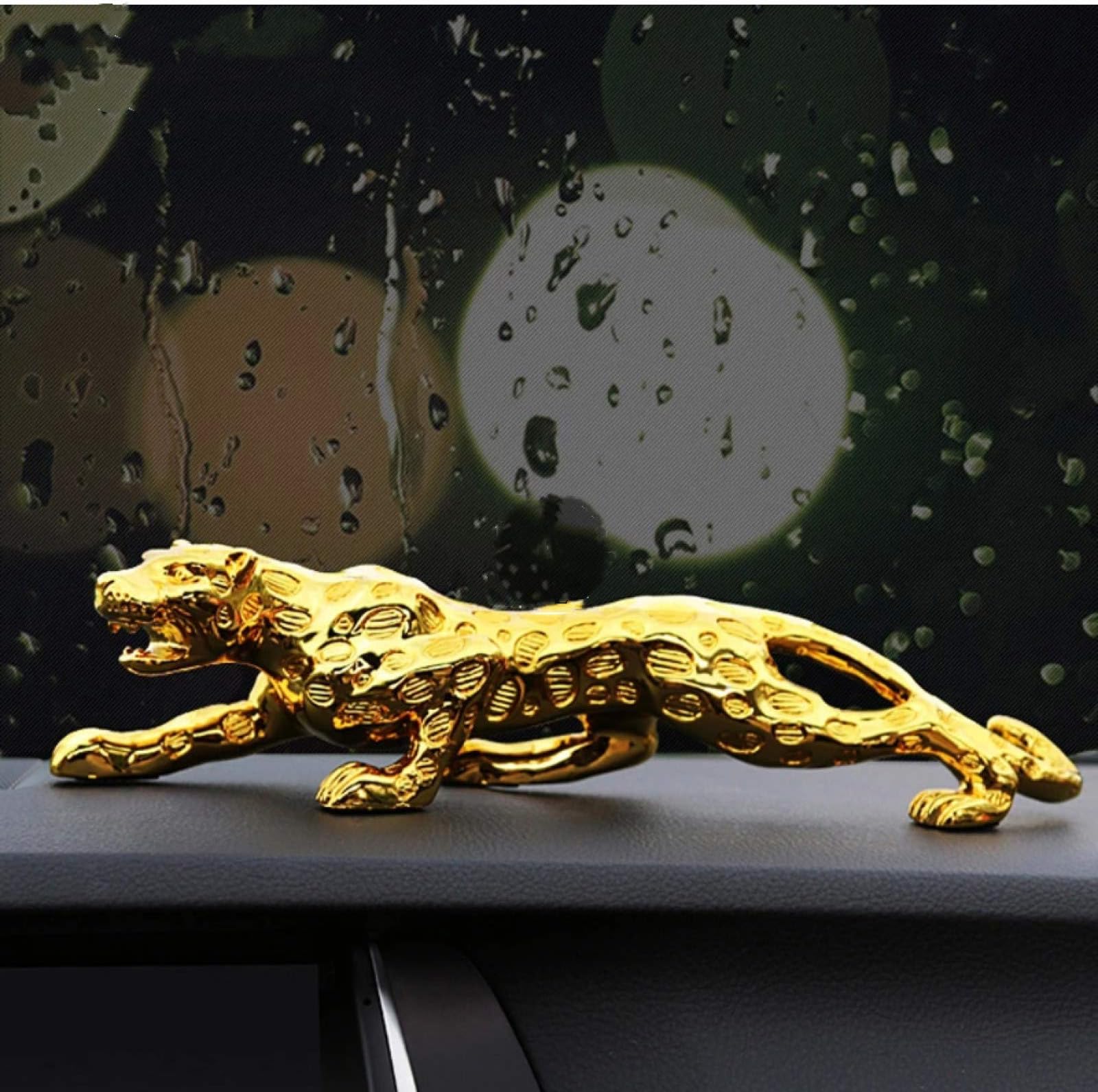O Ouro Pantera Escultura Resina Leopardo Estátua Vida Selvagem Decoração Presente Ornamento Acessórios19X4.5X4Cm