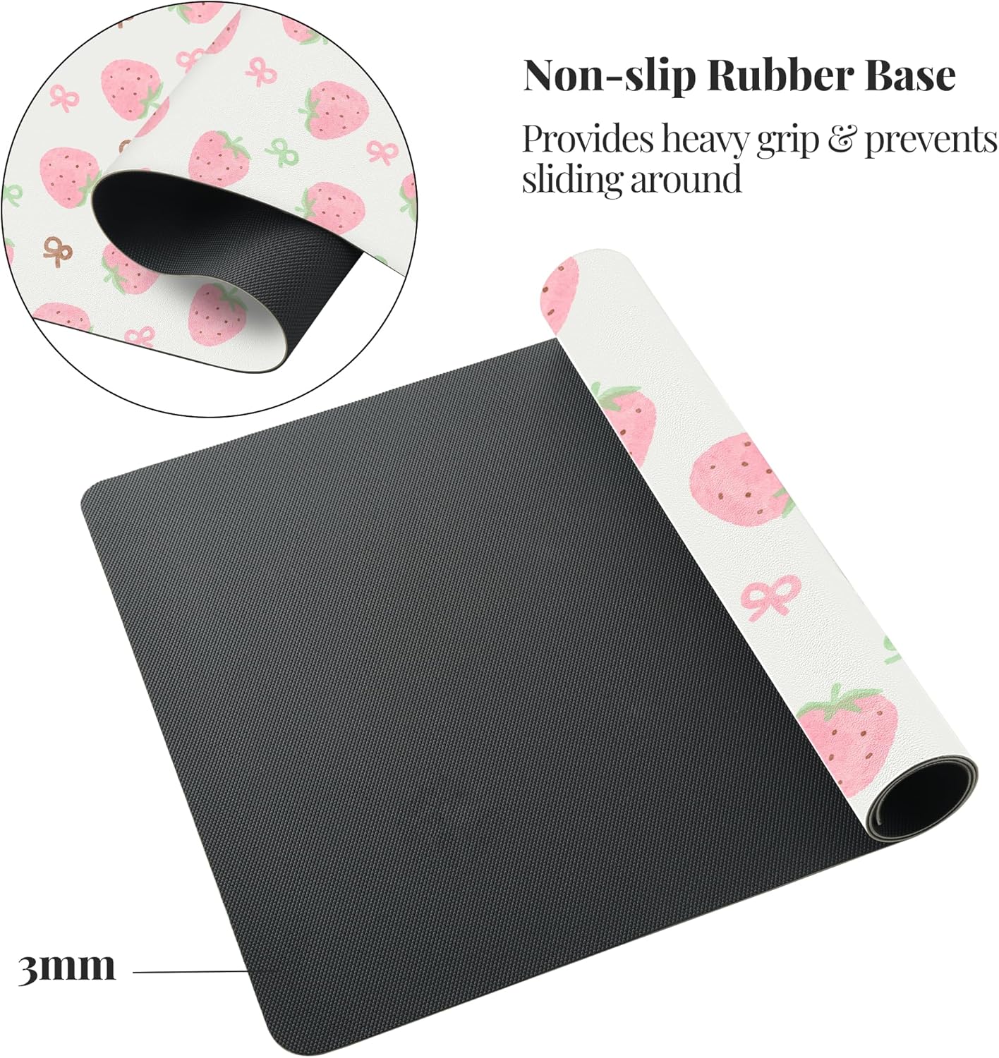 Idocolors Minimalist Pink Strawberry Desk Mat, White Extended Gaming Keyboard Mouse Pad, Large Cute Kawaii Women Office Desk Cover Mat Protector 27.6"x13.8"