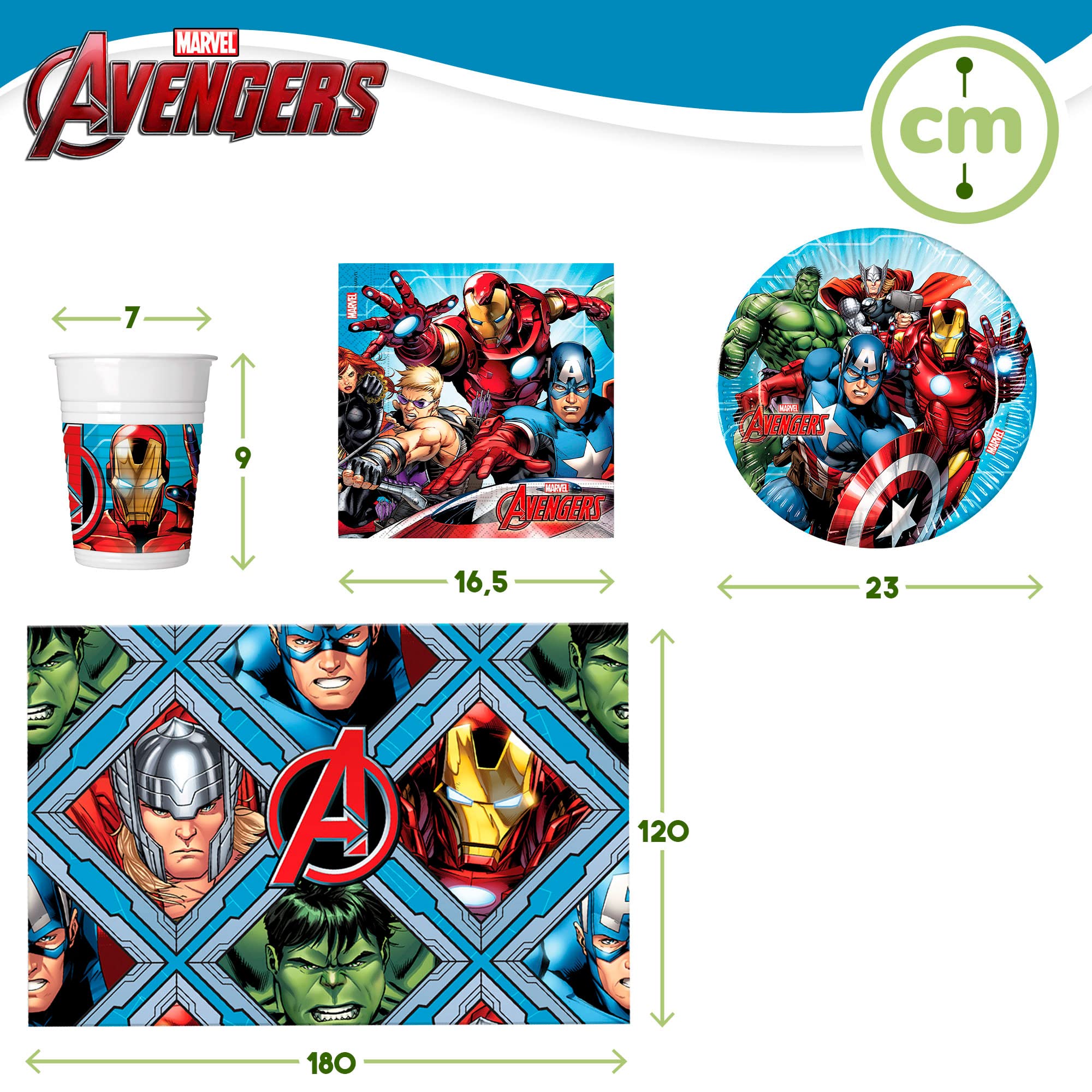 Procos Set Vaisselle Jetable Avengers Infinity Stones 52 Pièces - Anniversaire Enfant