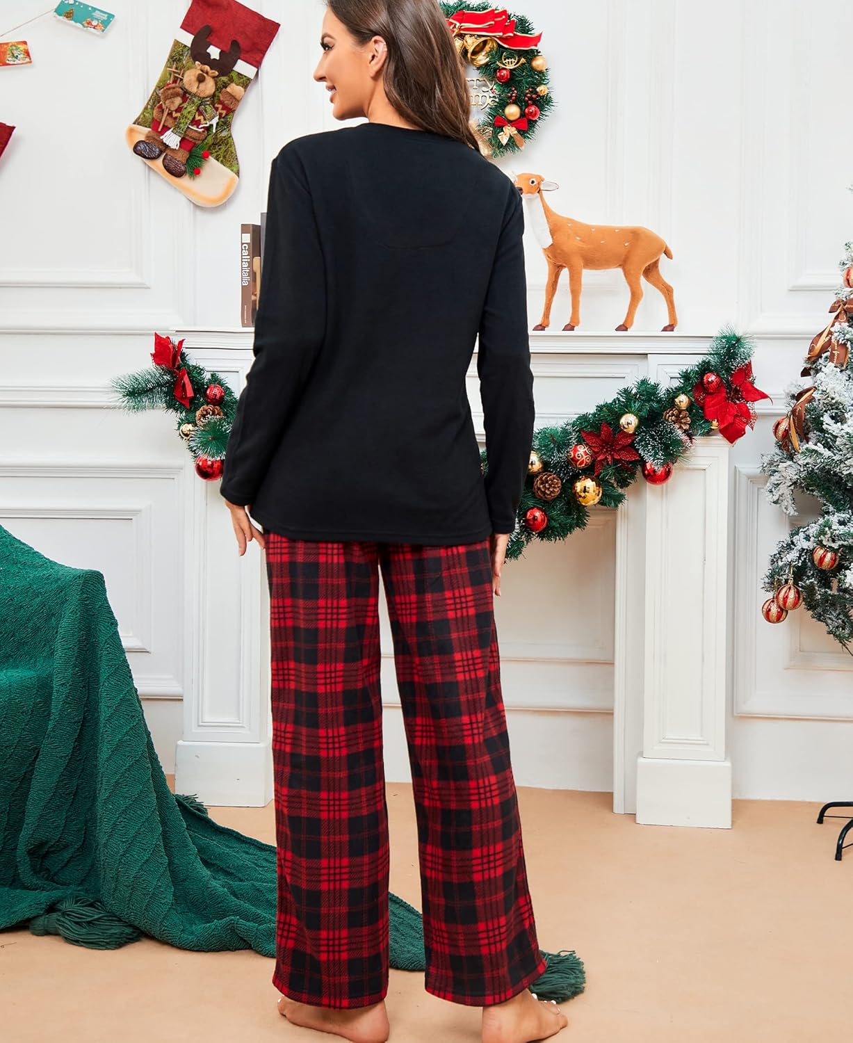 U2SKIIN Women Fleece Pajama Pants, Warm Plaid Lounge Pj Bottoms for Women with Pockets Soft - Image 4