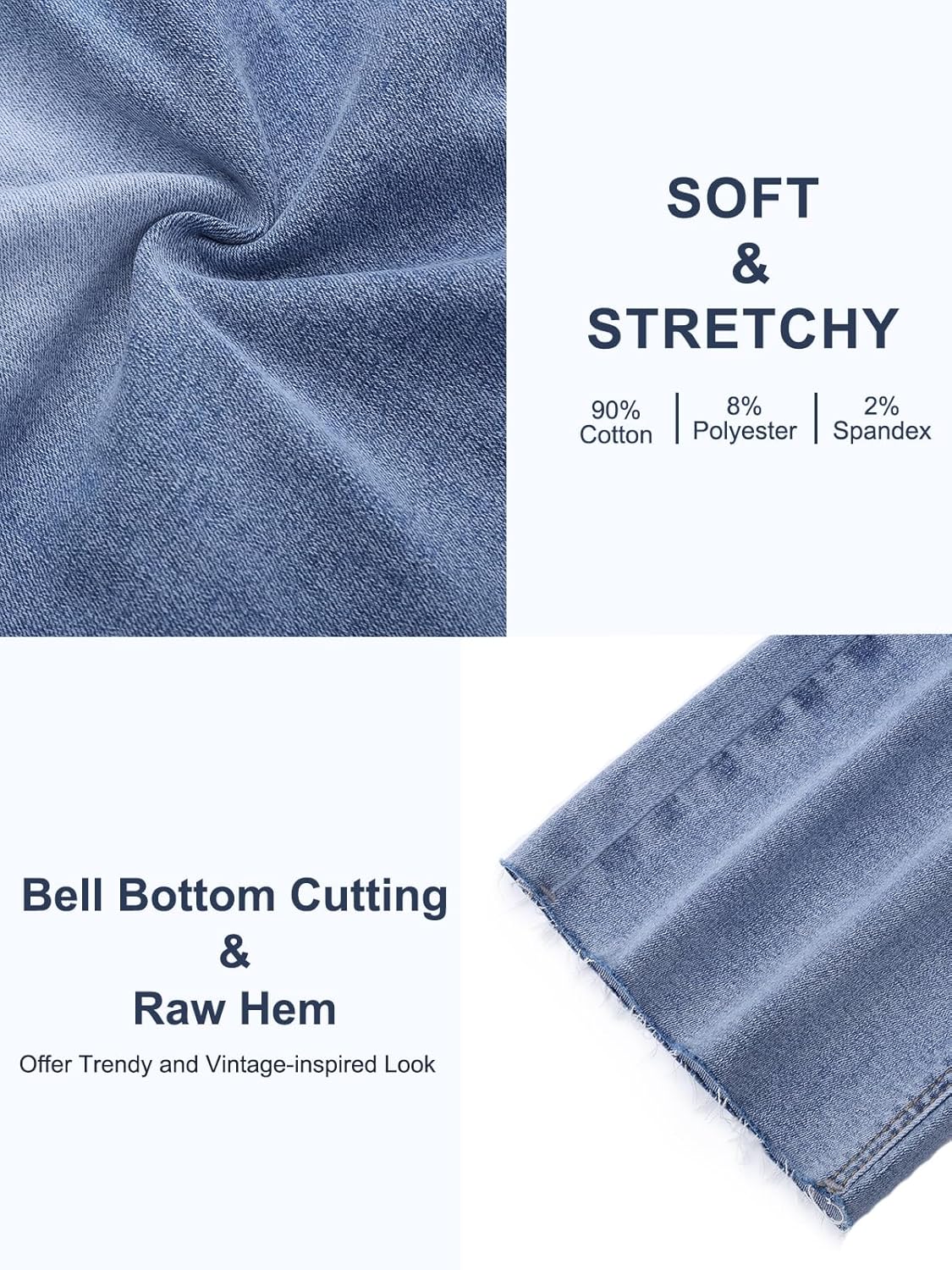 Cropped Pull on Jeans for Women, Trendy Stretchy High Waisted Flared Jeans Skinny Bell Bottom Boot Cut Jeans - Image 5