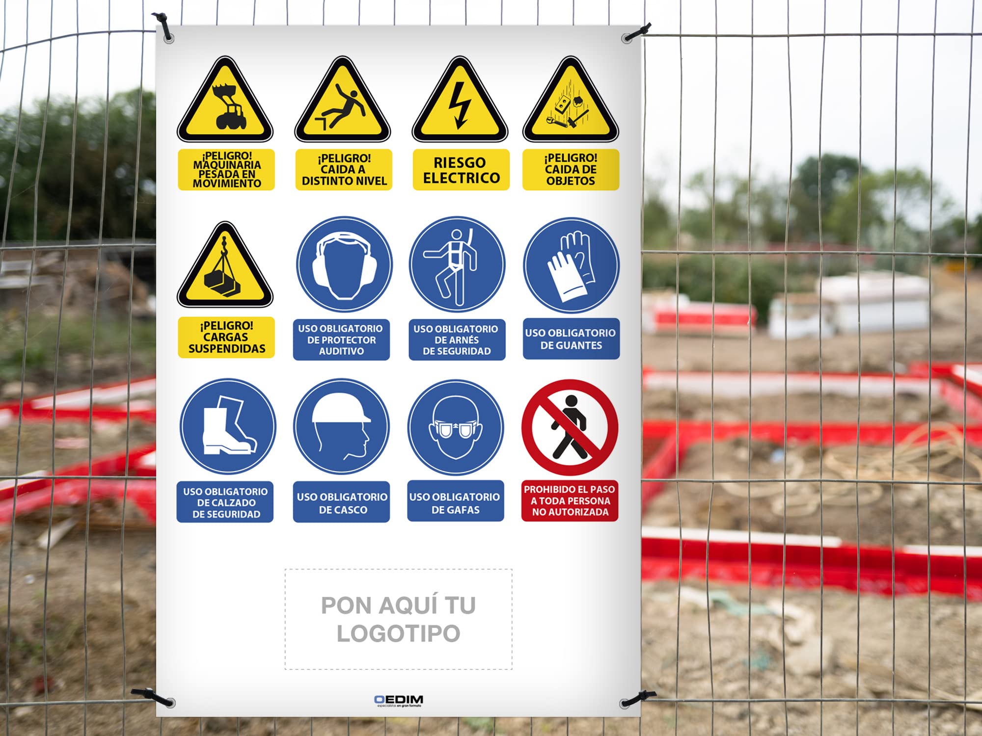 Oedim Pack 10 Señaléticas para Obras Personalizado, 70x100cm, Señal para Obras, Fabricado en Glasspack