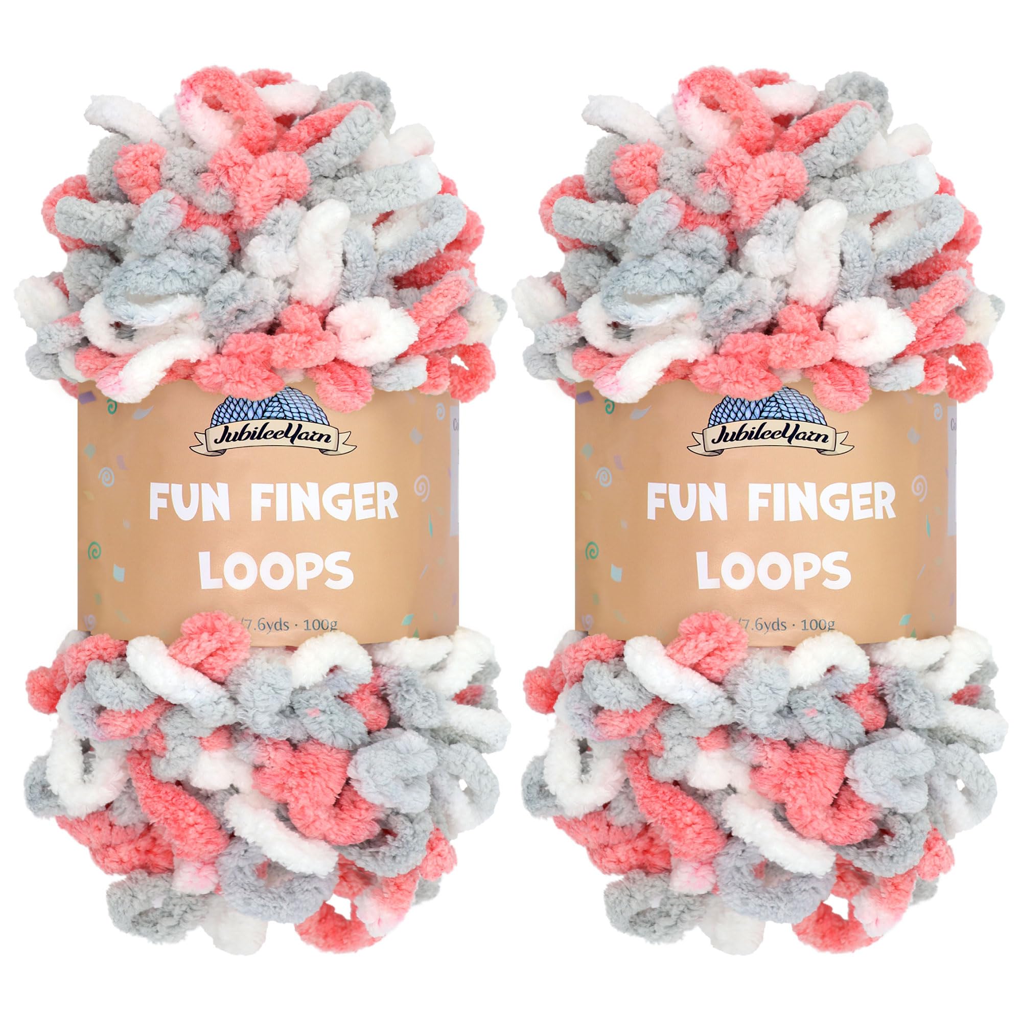 JubileeYarn Fun Finger Loops Yarn - Polyester Jumbo Weight Loop Yarn - 100g/Skein - Red Grey White - 2 Skeins โ image 1