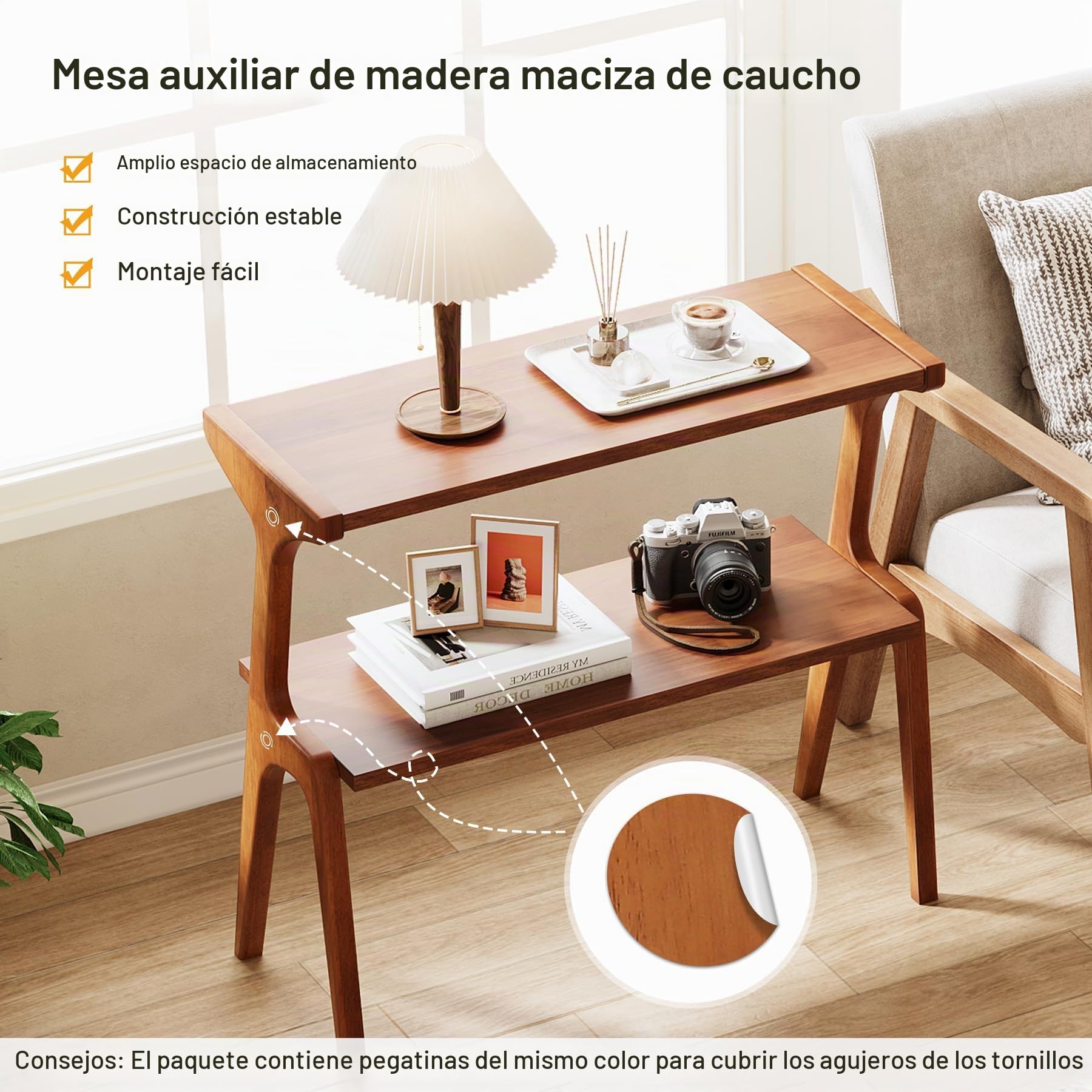 Tribesigns Mesa de madera maciza alta y estrecha con extremo de estante de almacenamiento de 2 niveles, mesa de sofá delgada para sala de estar, moderna
