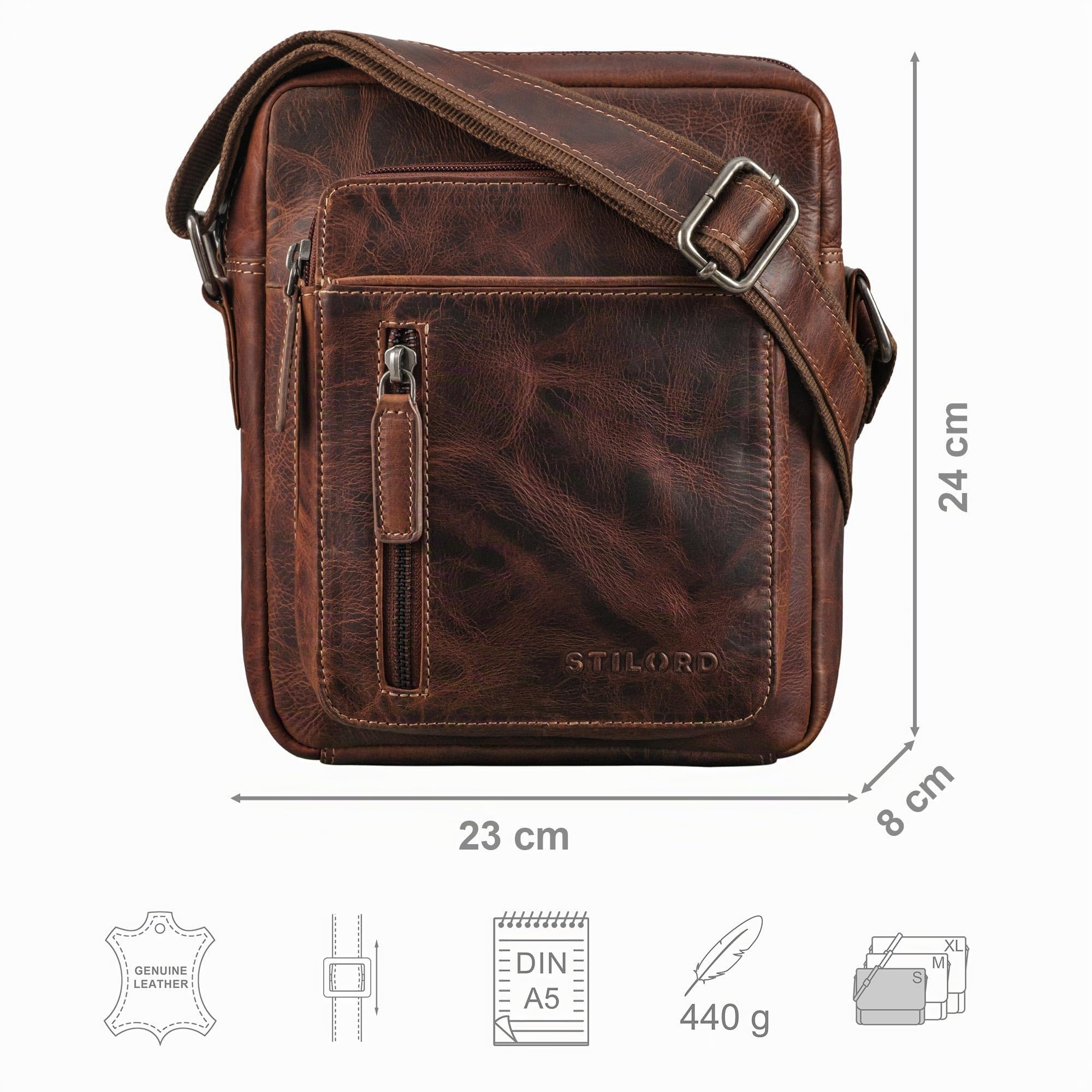 STILORD 'Dain' Borsa a Tracolla Uomo in Pelle Vera, Crossbody Vintage, Custodia Tablet, Shoulder Bag Cuoio