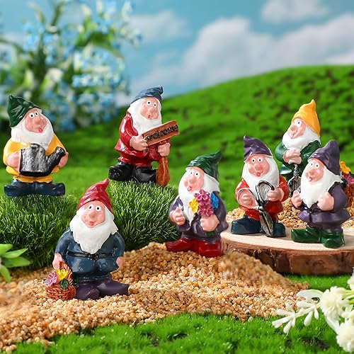 Miniatura 4 de Unittype 19 piezas de accesorios de jardín de gnomos, pequeñas figuras de gnomos de hadas, puente en miniatura, faro de hongos, pozo de agua,